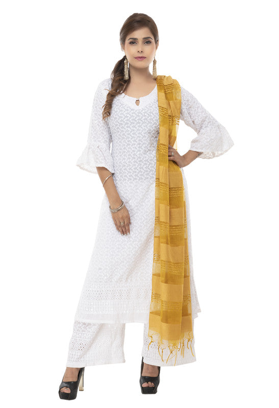 Mominos Fashion Moeza Golden Dupatta in Orgenza Cotton with intricate self-work payal design