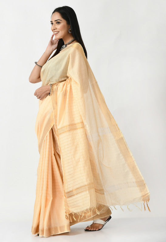 Golden Bhagalpuri Handloom Silk Raj Shree Saree with Blouse Piece