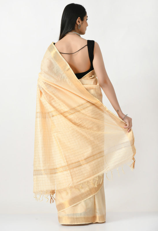 Golden Bhagalpuri Handloom Silk Raj Shree Saree with Blouse Piece