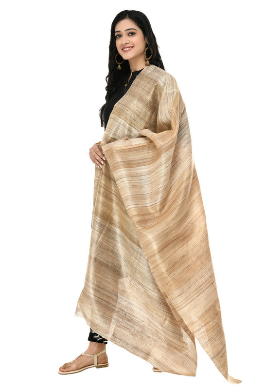 Pure Ghichcha Silk Tussar Dupatta in Tan and Beige Earth Tones