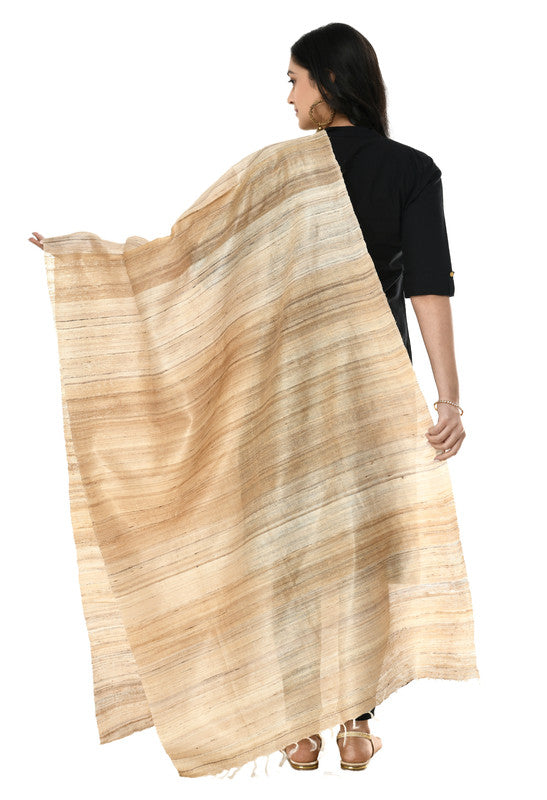 Pure Ghichcha Silk Tussar Dupatta in Tan and Beige Earth Tones