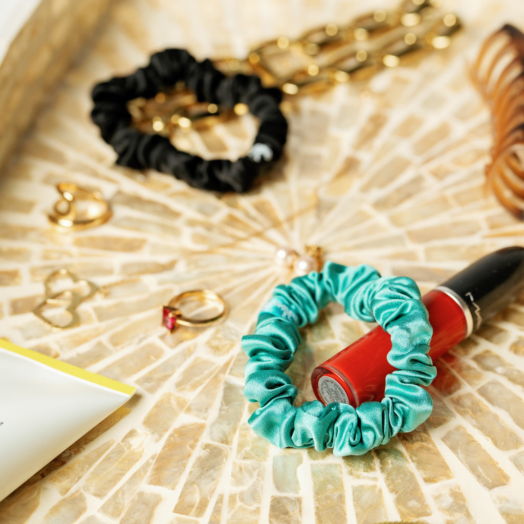 Organic Silk Small Scrunchie 3-Pack Jade Green