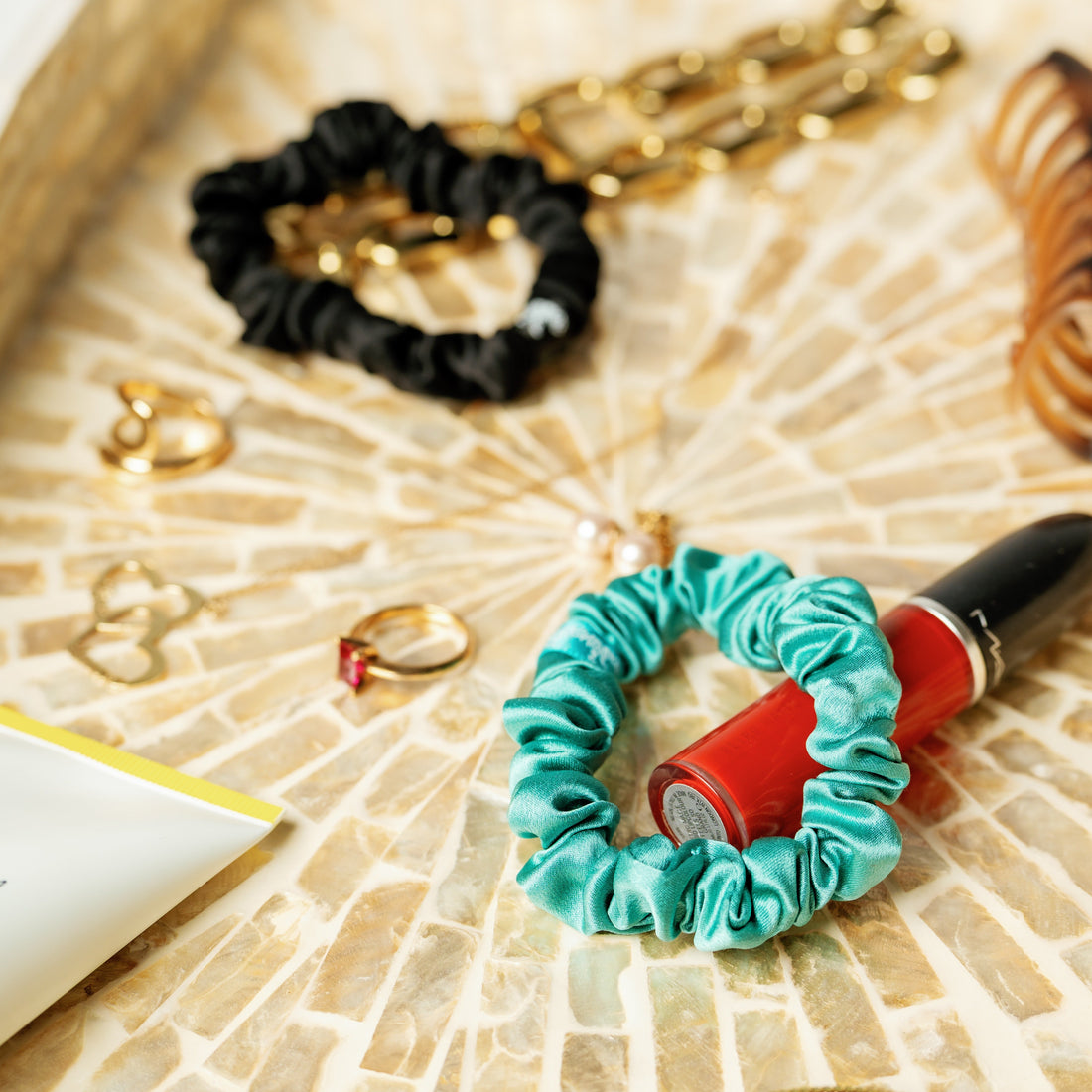 Organic Silk Small Scrunchie Jade Green