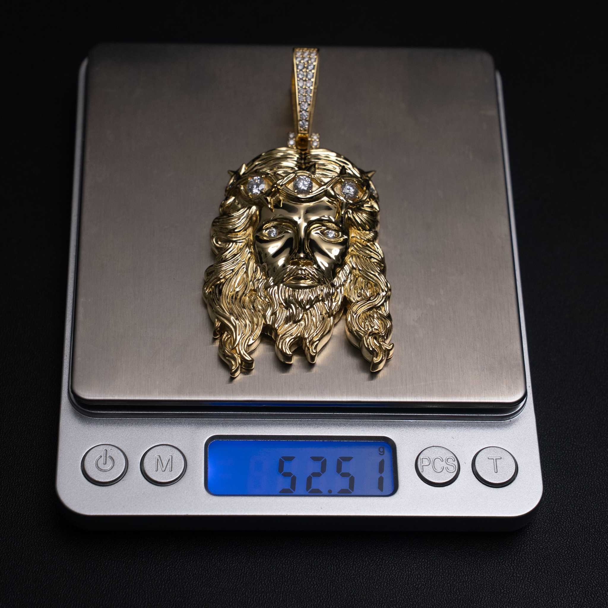 Moissanite Jesus Piece Head Pendant 14K Gold Plated Solid 925 Sterling Silver