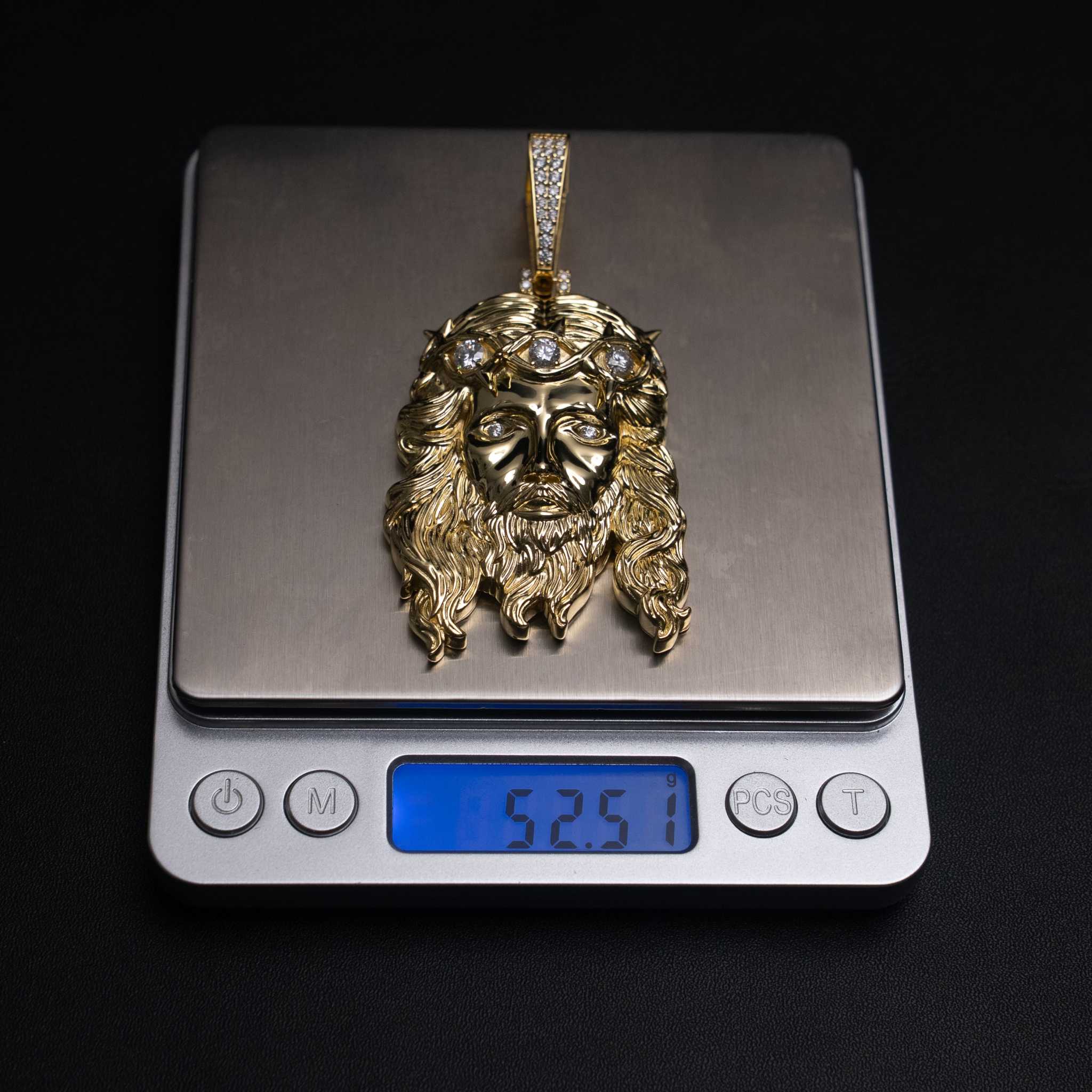 Moissanite Jesus Piece Head Pendant 14K Gold Plated Solid 925 Sterling Silver