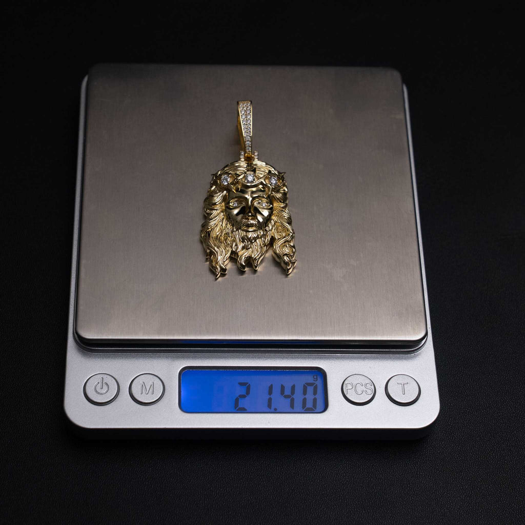 Moissanite Jesus Piece Head Pendant 14K Gold Plated Solid 925 Sterling Silver