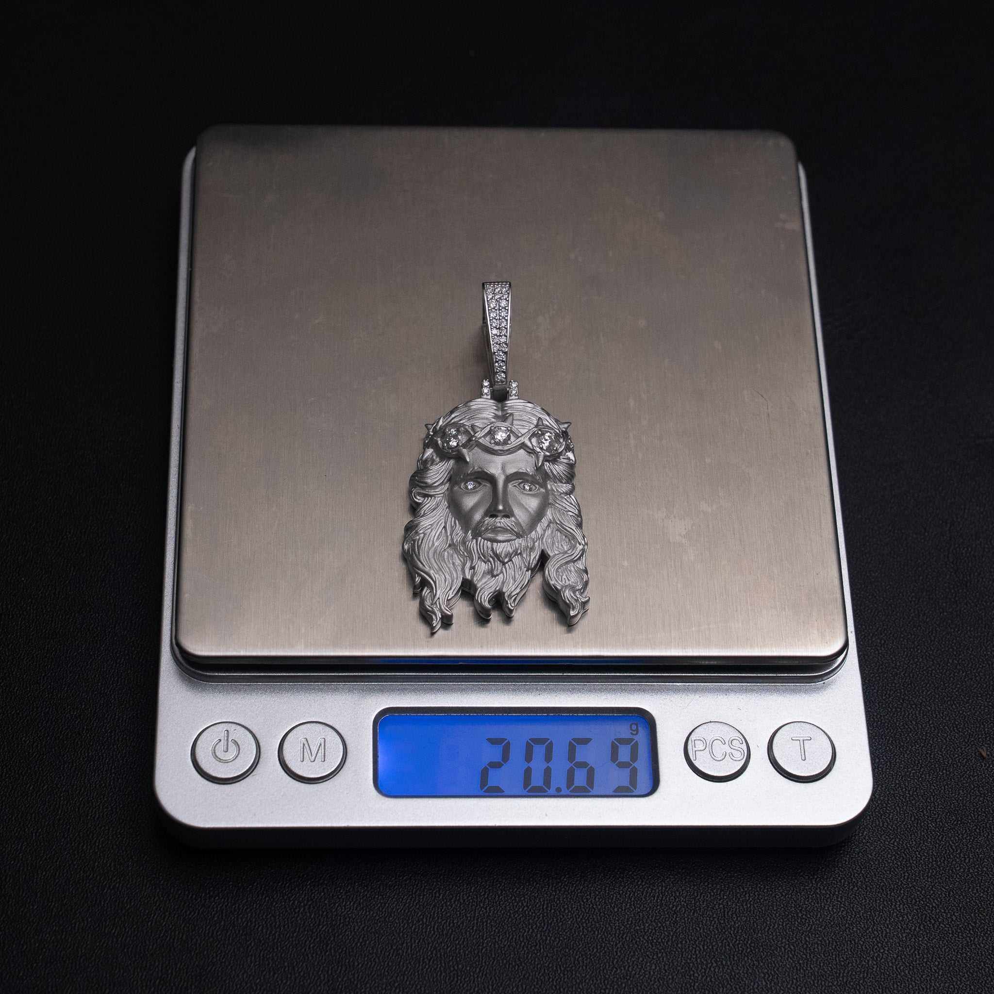 Jesus Piece Head Pendant Moissanite Matte Finish Solid 925 Sterling Silver