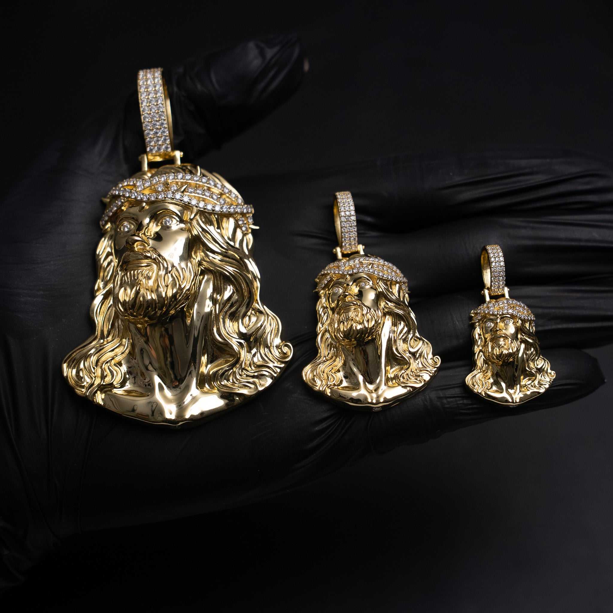 Moissanite Jesus Head Piece Pendant - 14K Gold Plated Solid 925 Sterling Silver