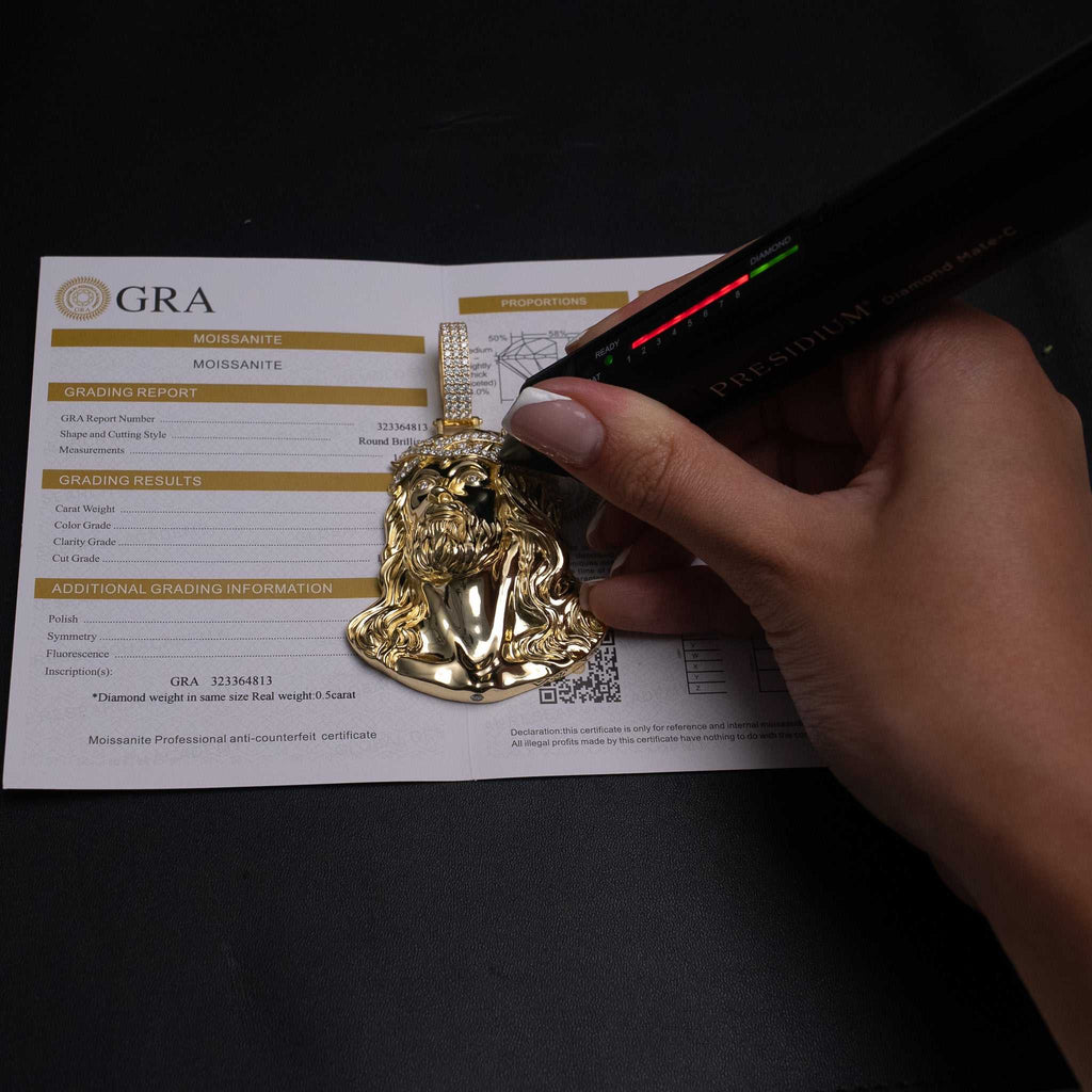 Moissanite Jesus Head Piece Pendant - 14K Gold Plated Solid 925 Sterling Silver