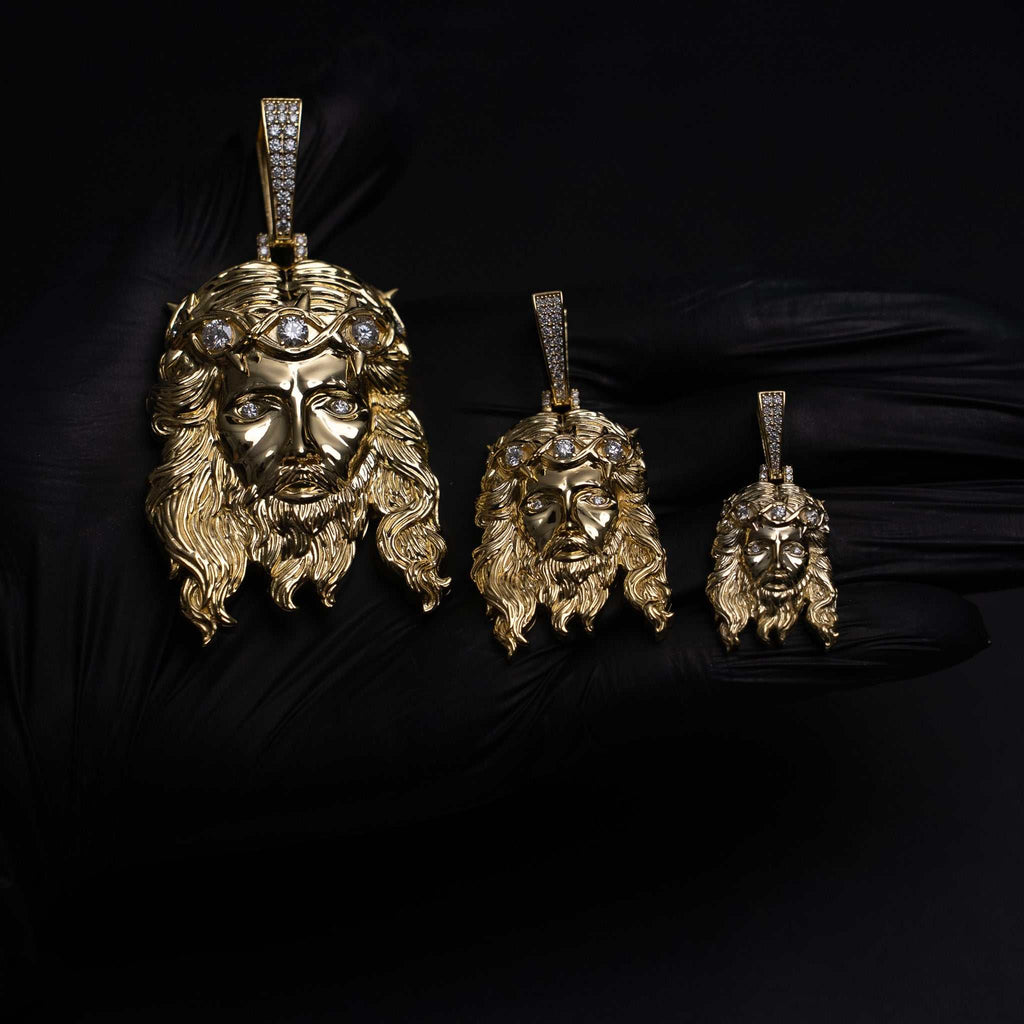 Moissanite Jesus Piece Head Pendant 14K Gold Plated Solid 925 Sterling Silver