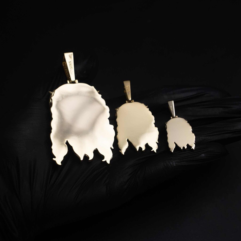 Moissanite Jesus Piece Head Pendant 14K Gold Plated Solid 925 Sterling Silver