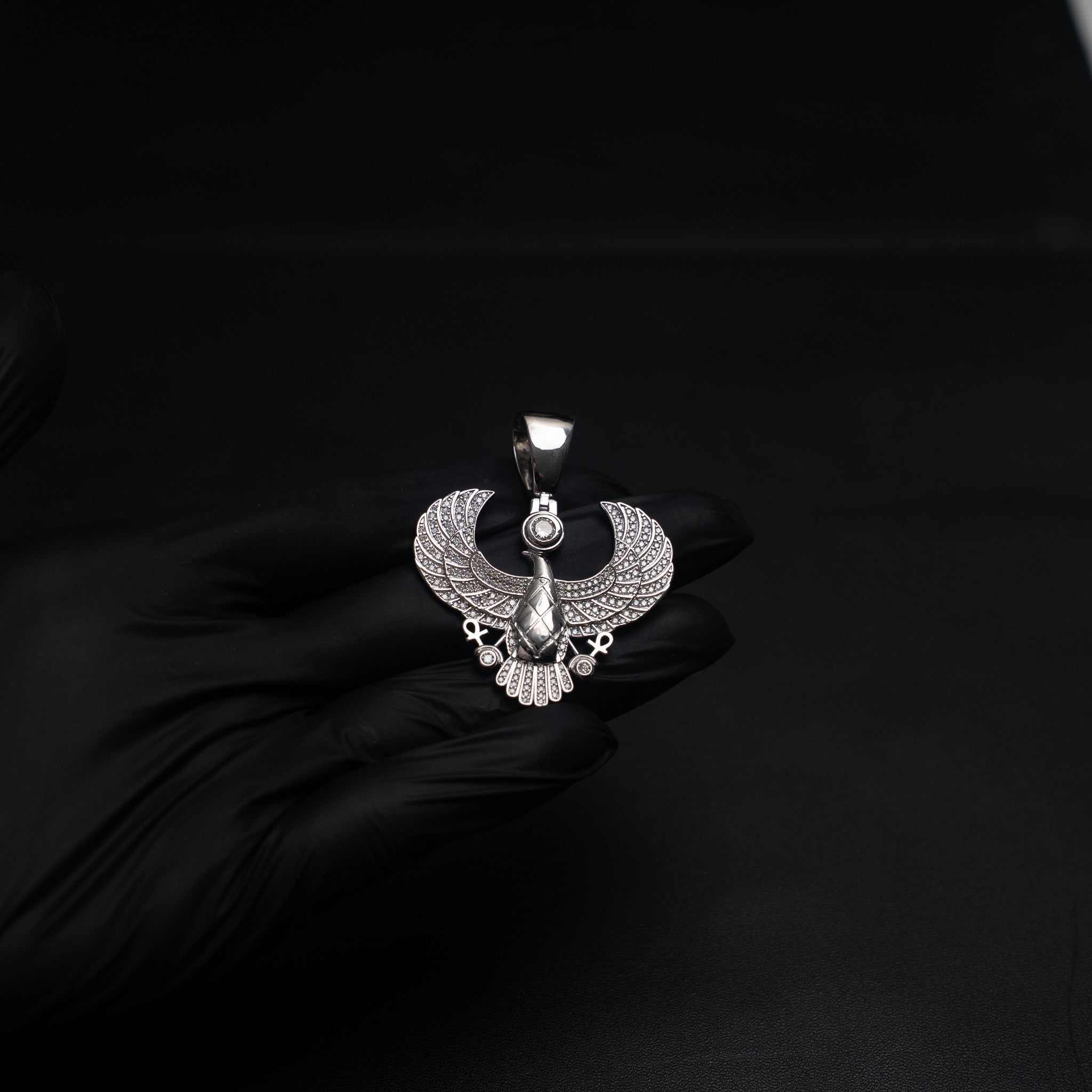 Horus God of Egypt Falcon Bird Moissanite 925 Sterling Silver Pendant