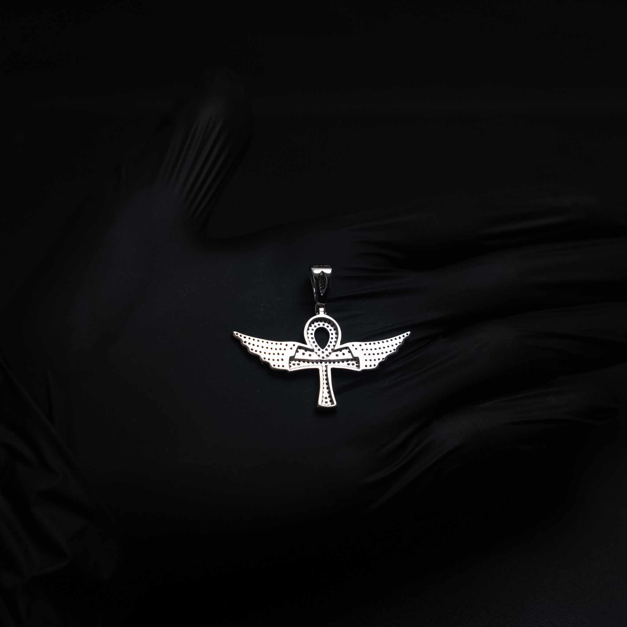 Angel Wings Ankh Cross Moissanite 925 Sterling Silver Pendant