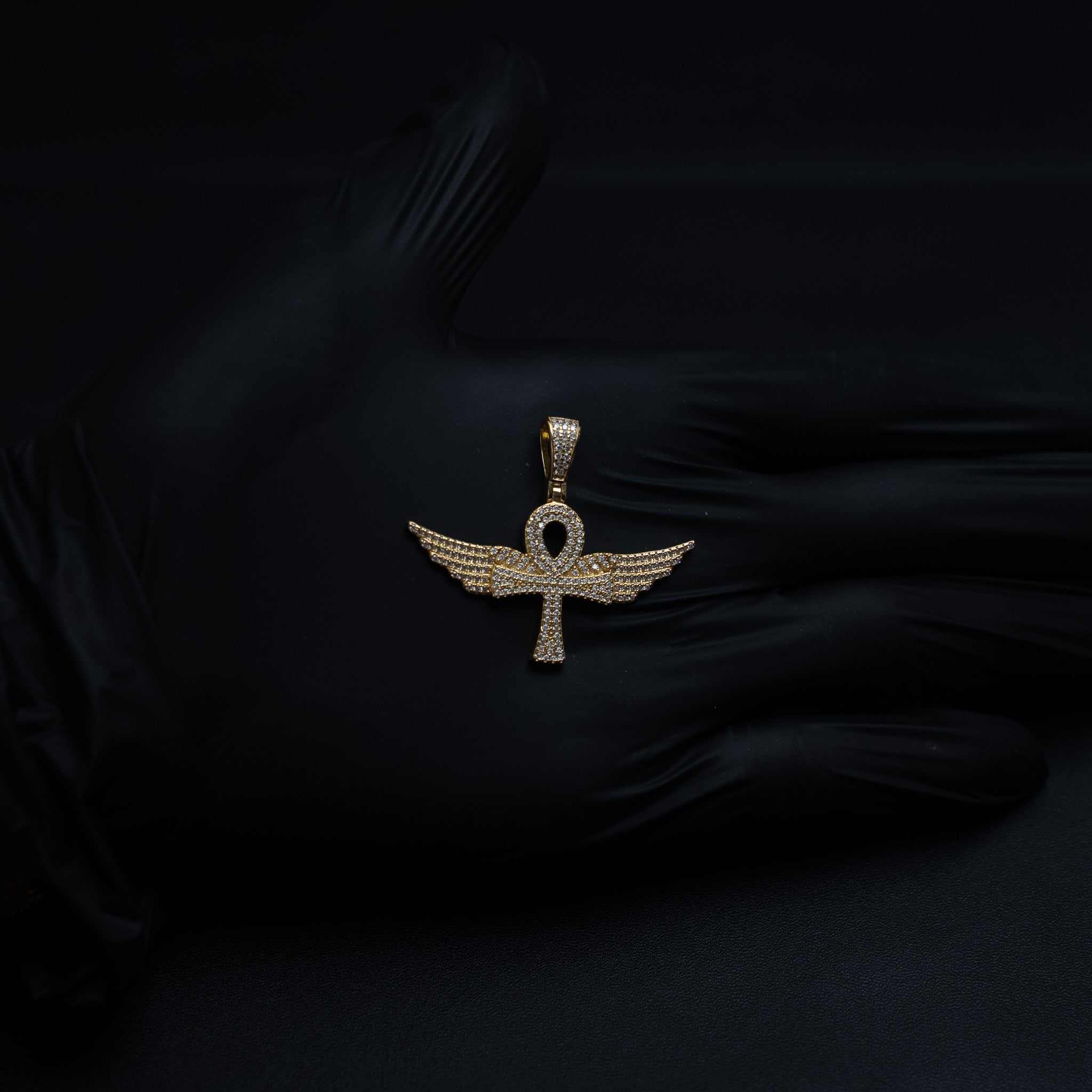 Angel Wings Ankh Cross Moissanite 925 Sterling Silver Pendant