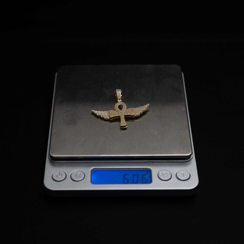 Angel Wings Ankh Cross Moissanite 925 Sterling Silver Pendant