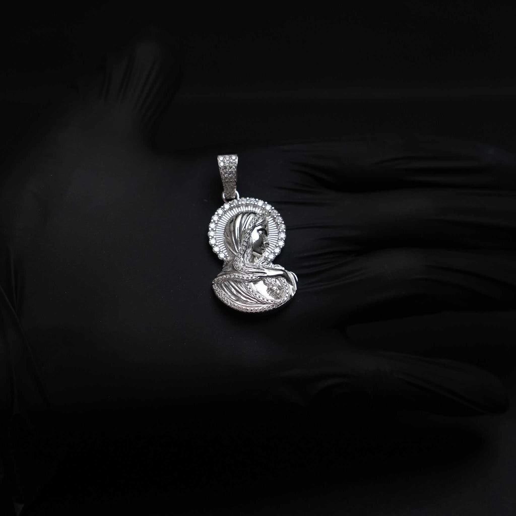 Moissanite Virgin Mary 925 Sterling Silver Pendant