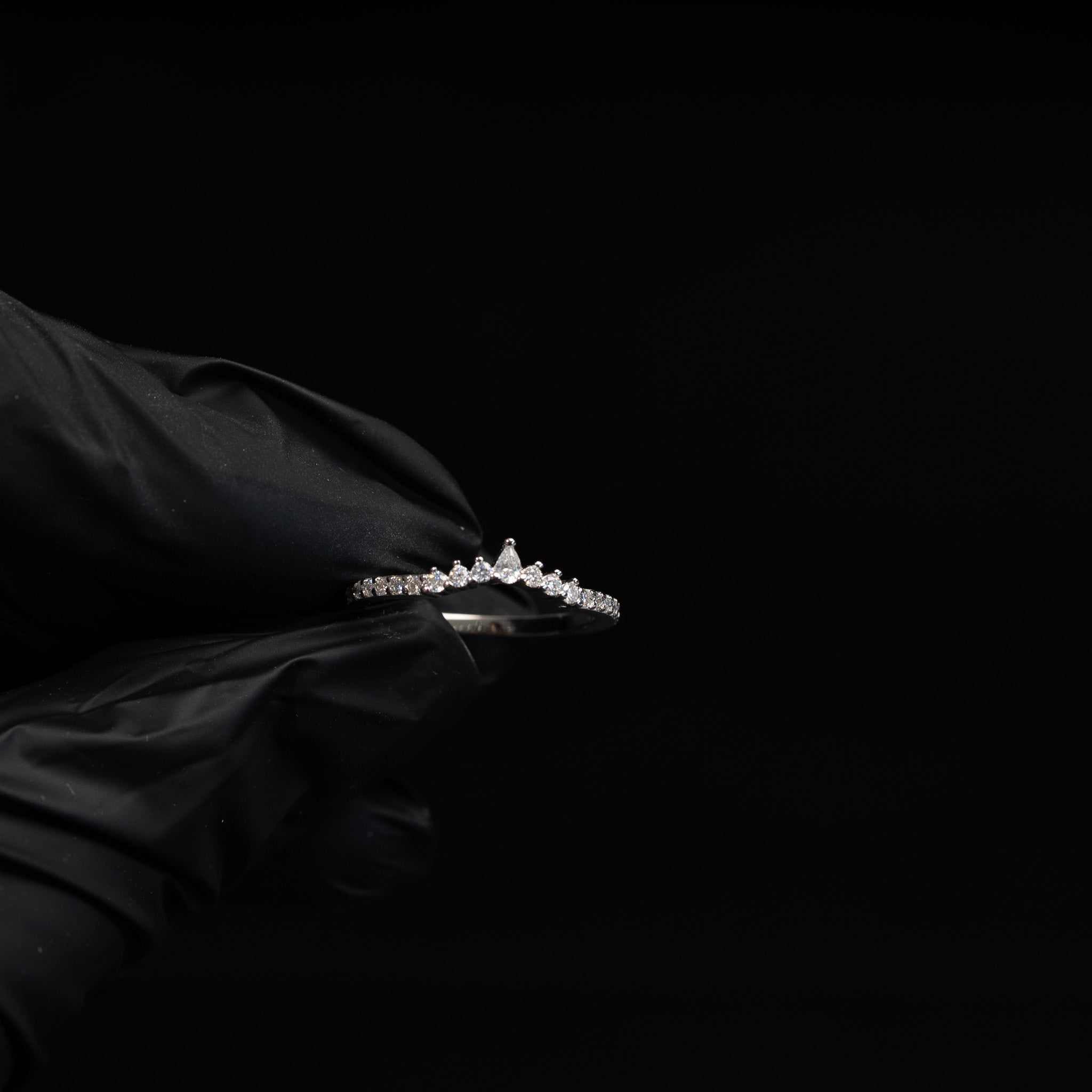 Curved Tear Drop 925 Sterling Silver Moissanite Stacking Women Wedding Band