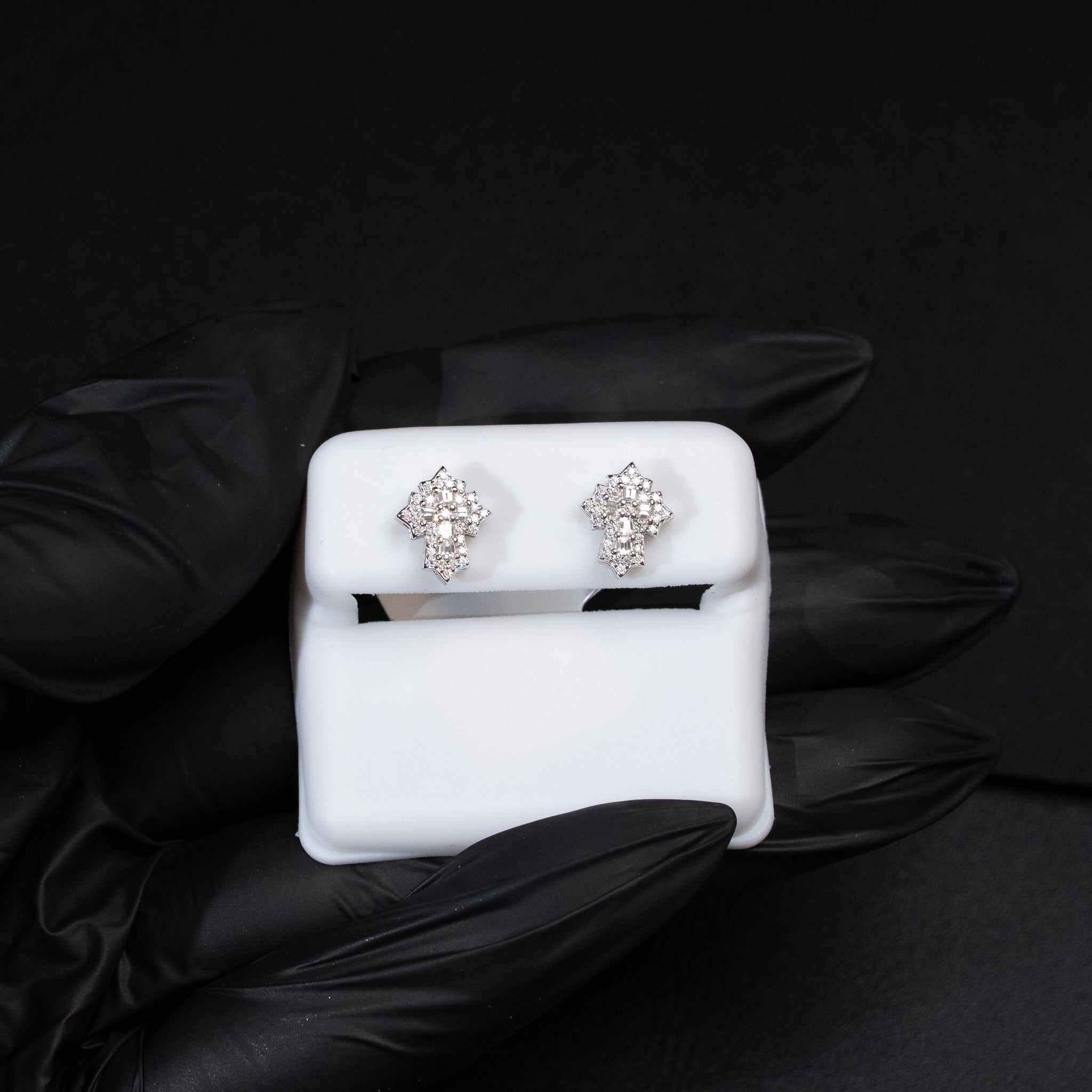 Moissanite Cross Stud Earrings 925 Sterling Silver Screw Back