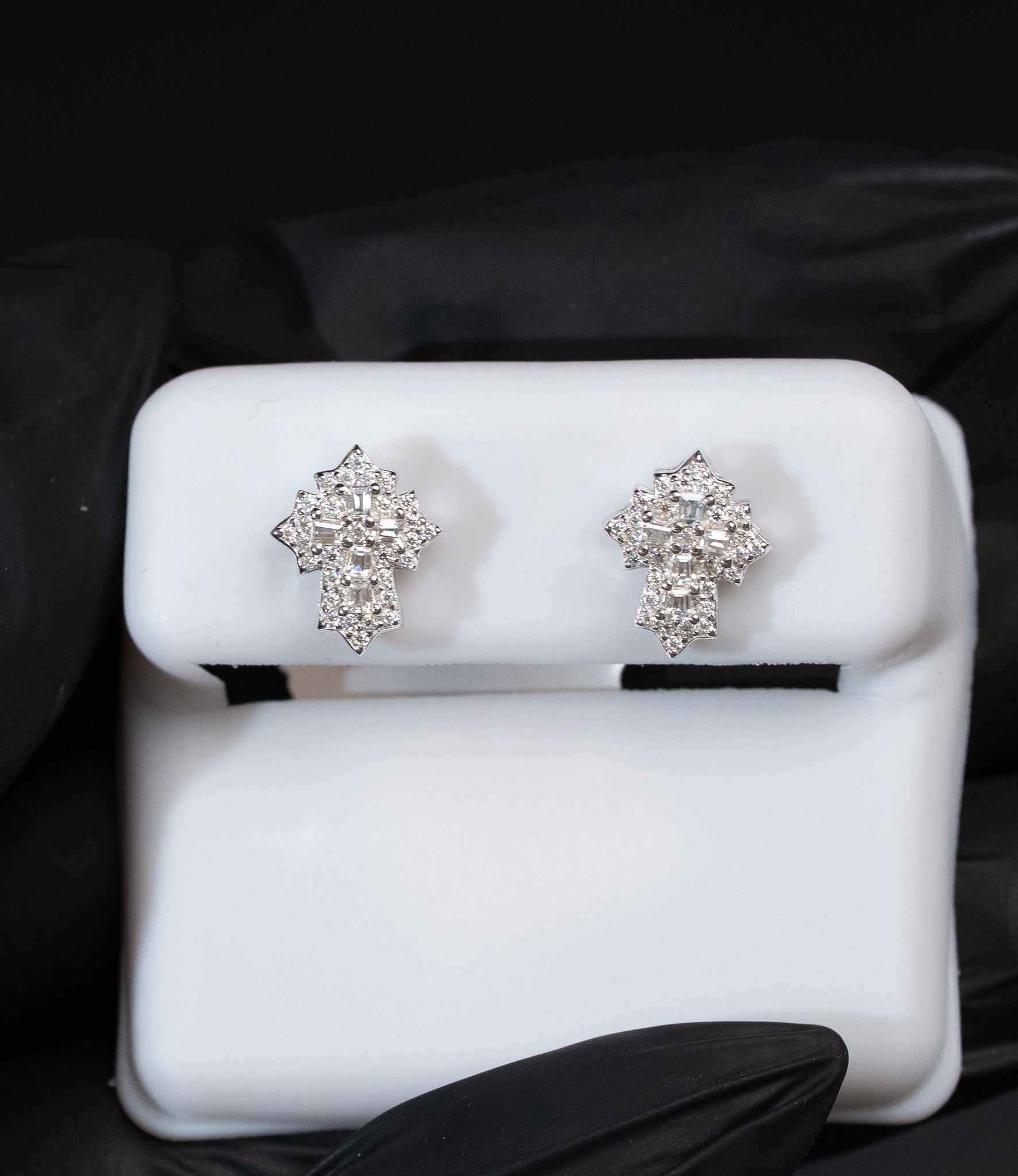Moissanite Cross Stud Earrings 925 Sterling Silver Screw Back
