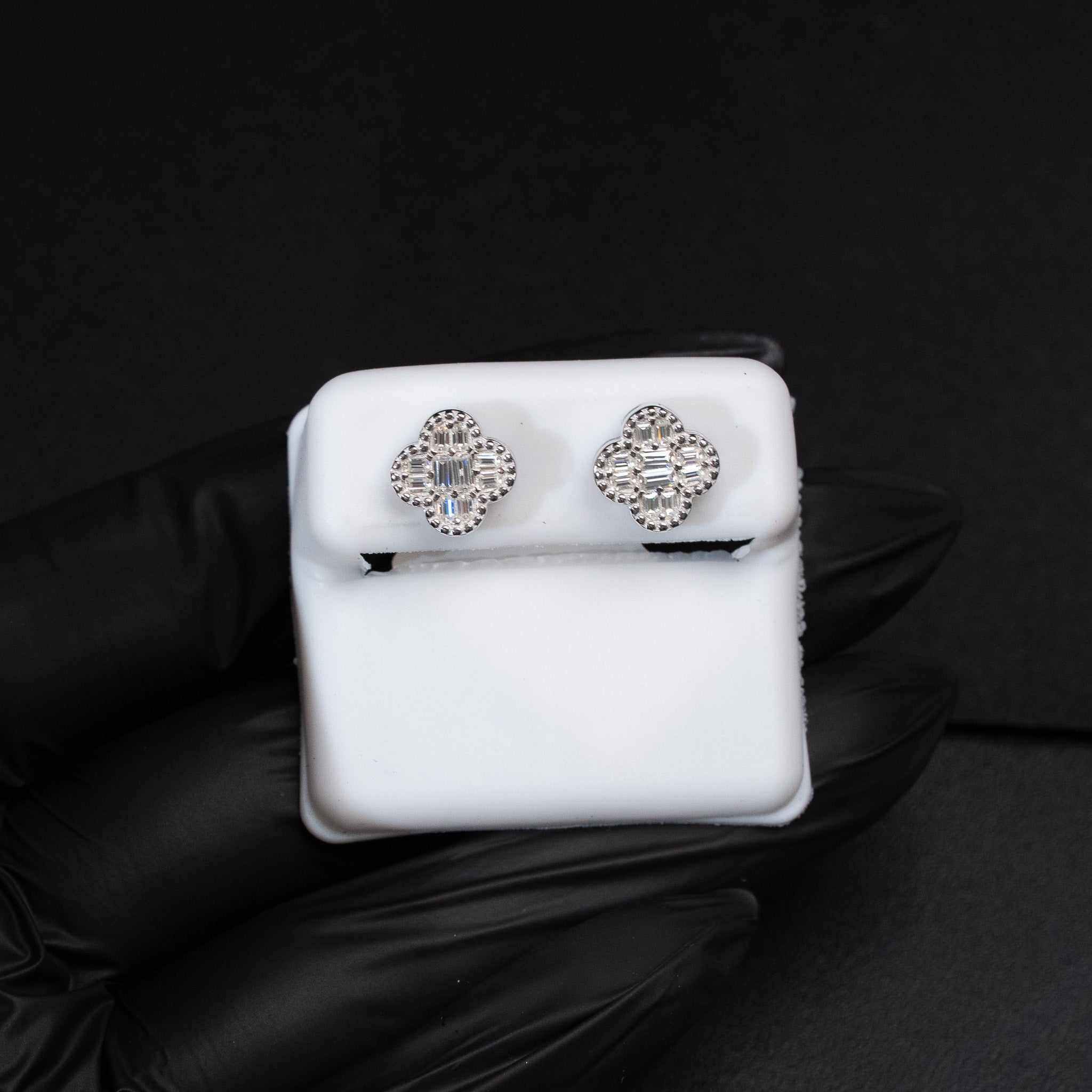 Moissanite Flower Clover Stud Earrings 925 Sterling Silver Screw Back