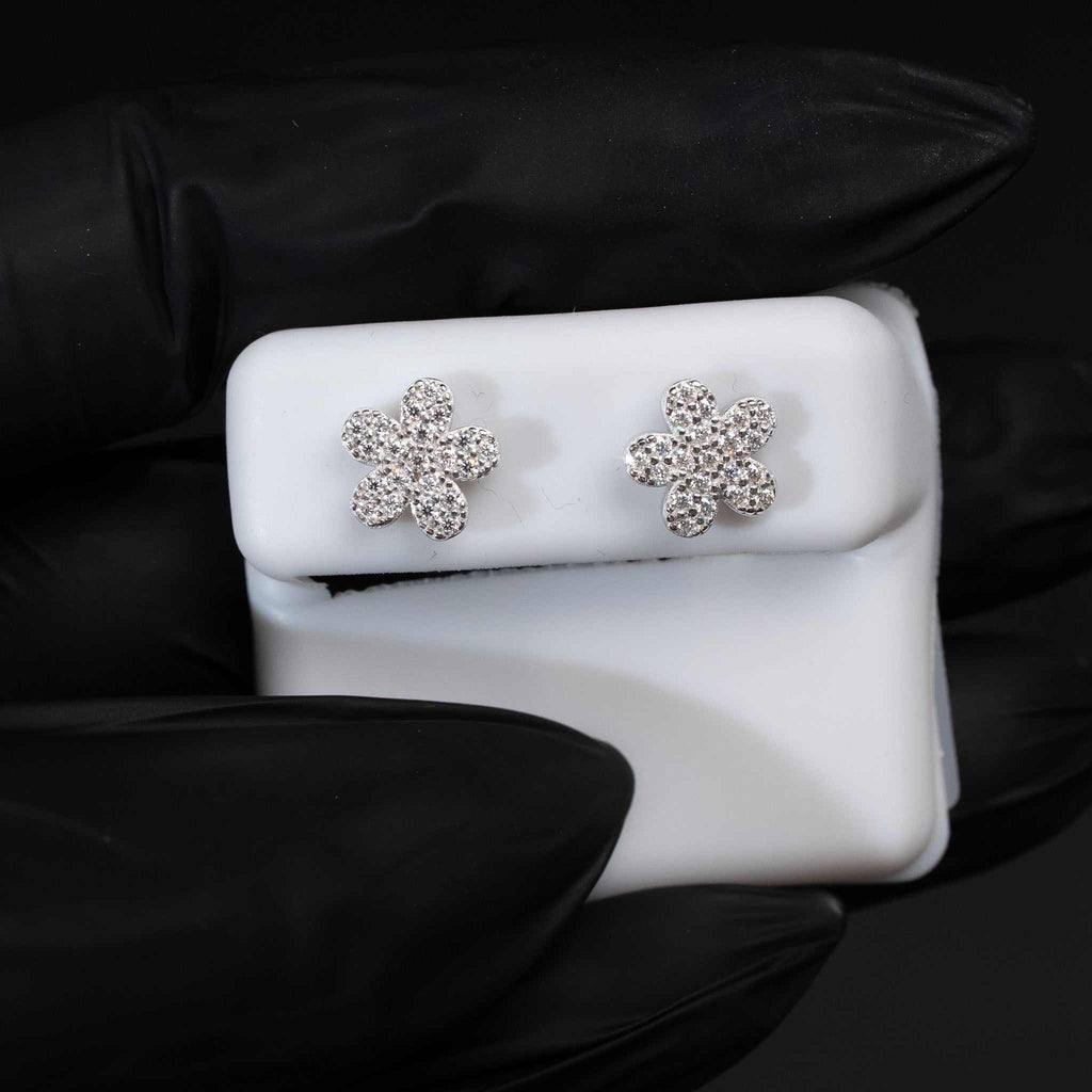Moissanite Flower Stud Earrings 925 Sterling Silver Screw Back