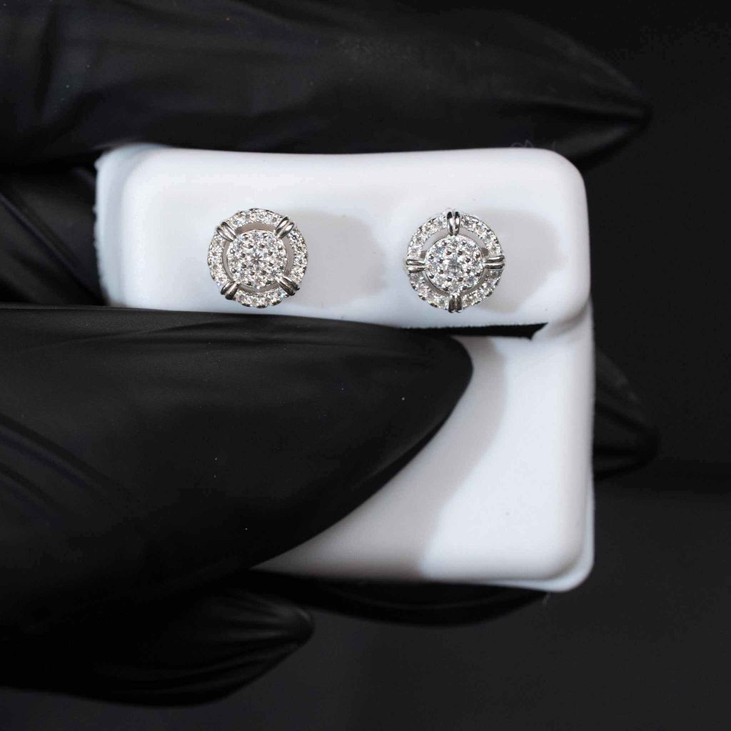 Moissanite Round Halo Stud Earrings 925 Sterling Silver Screw Back