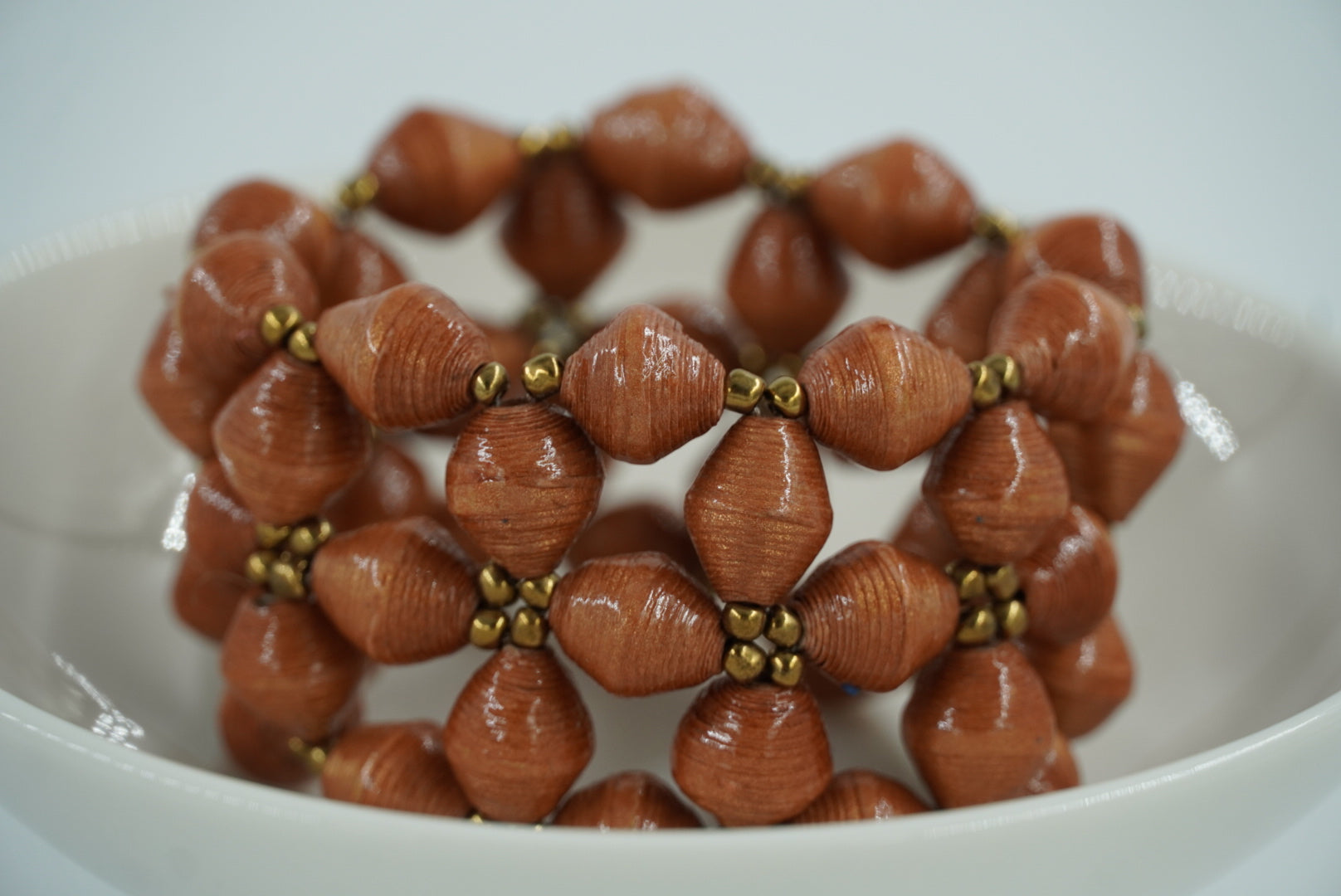 Artisanal Blue and Gold Paper Bead Cuff Bracelet