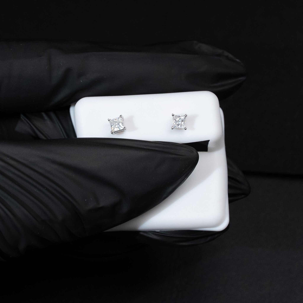 Moissanite 0.35 TCW Princess Cut Square Stud Earrings 925 Sterling Silver Screw Back