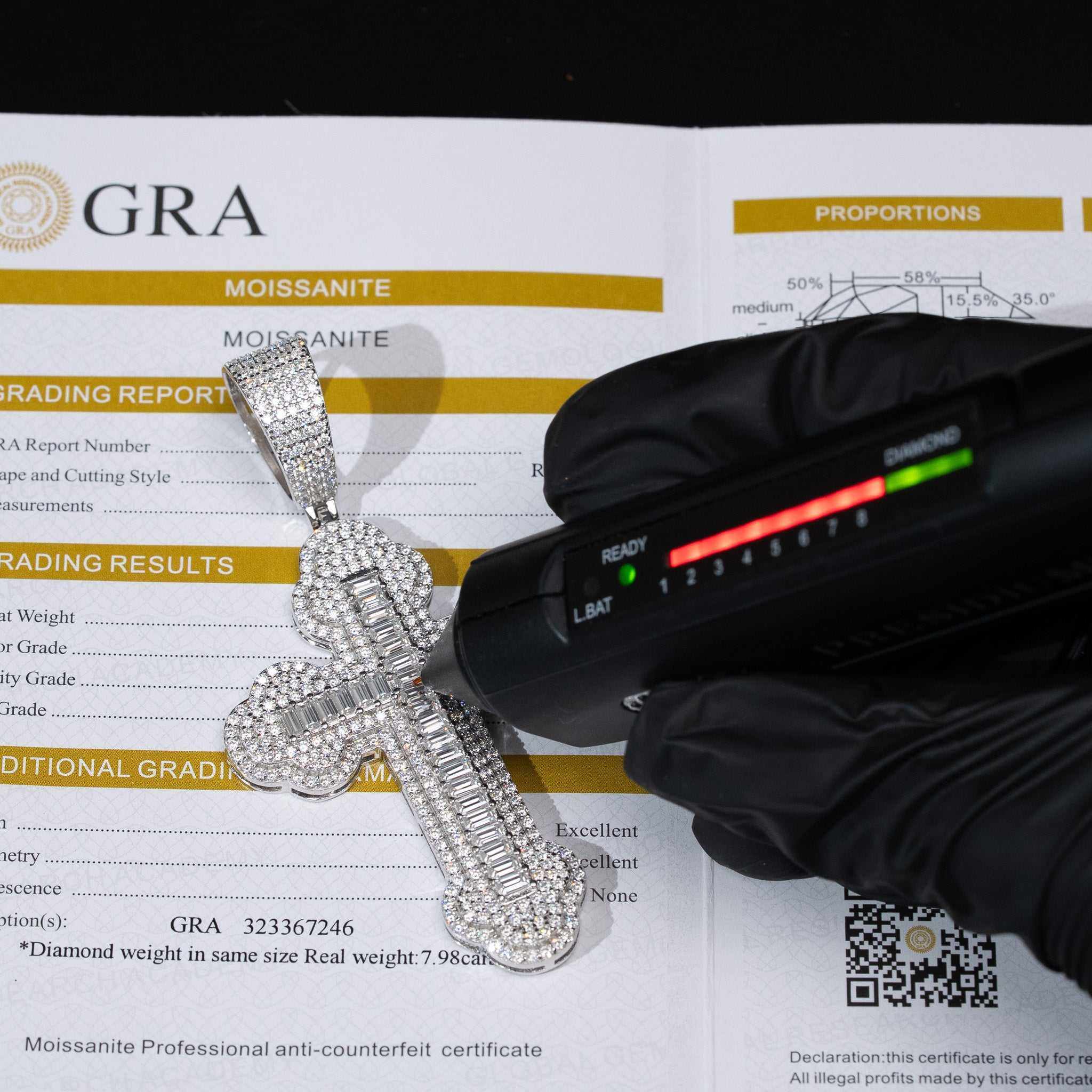 Moissanite Cross Pendant – 925 Silver Iced Baguette Jewelry