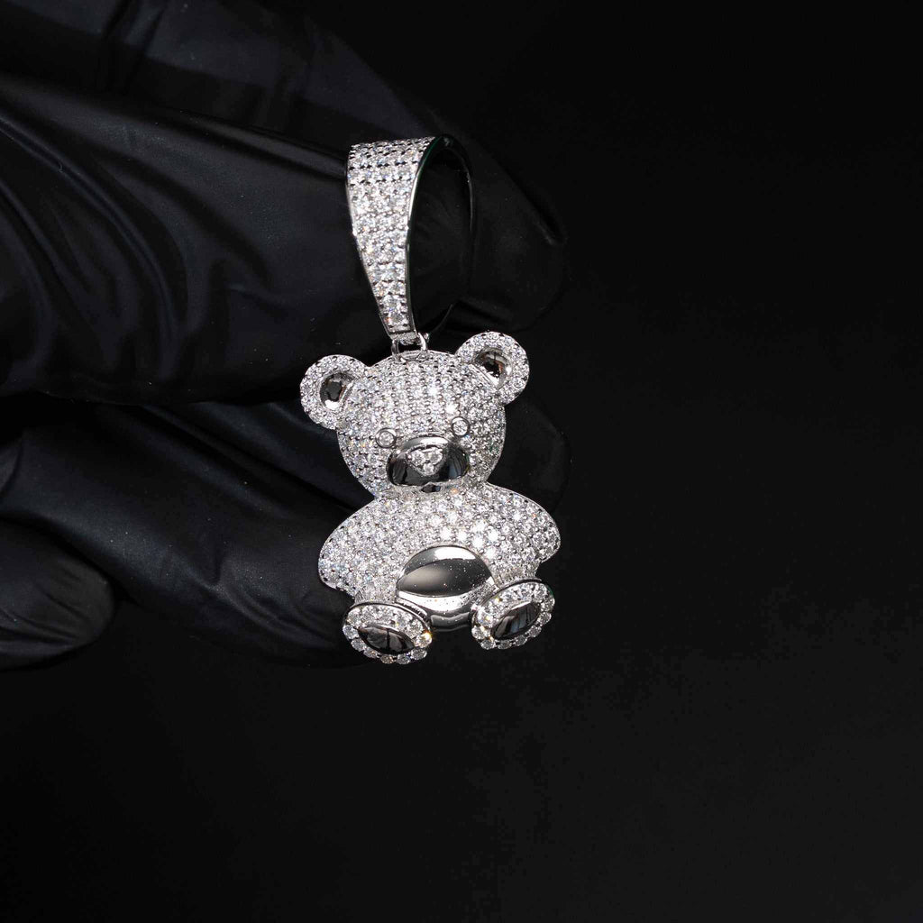 Teddy Bear Moissanite Solid 925 Sterling Silver Pendant