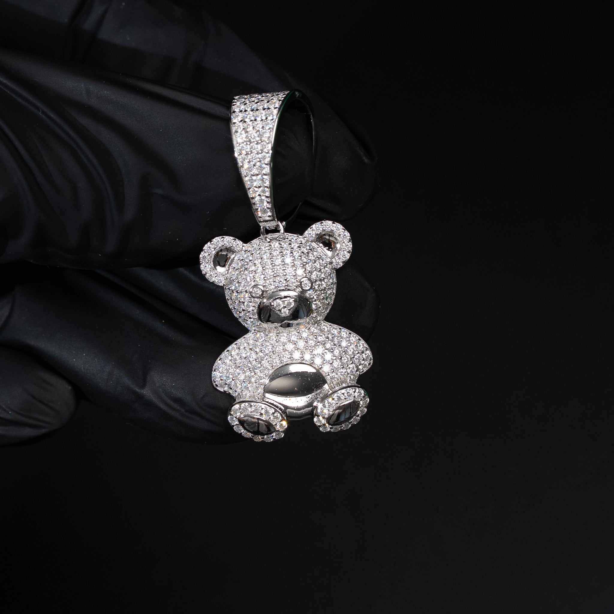 Teddy Bear Moissanite Solid 925 Sterling Silver Pendant