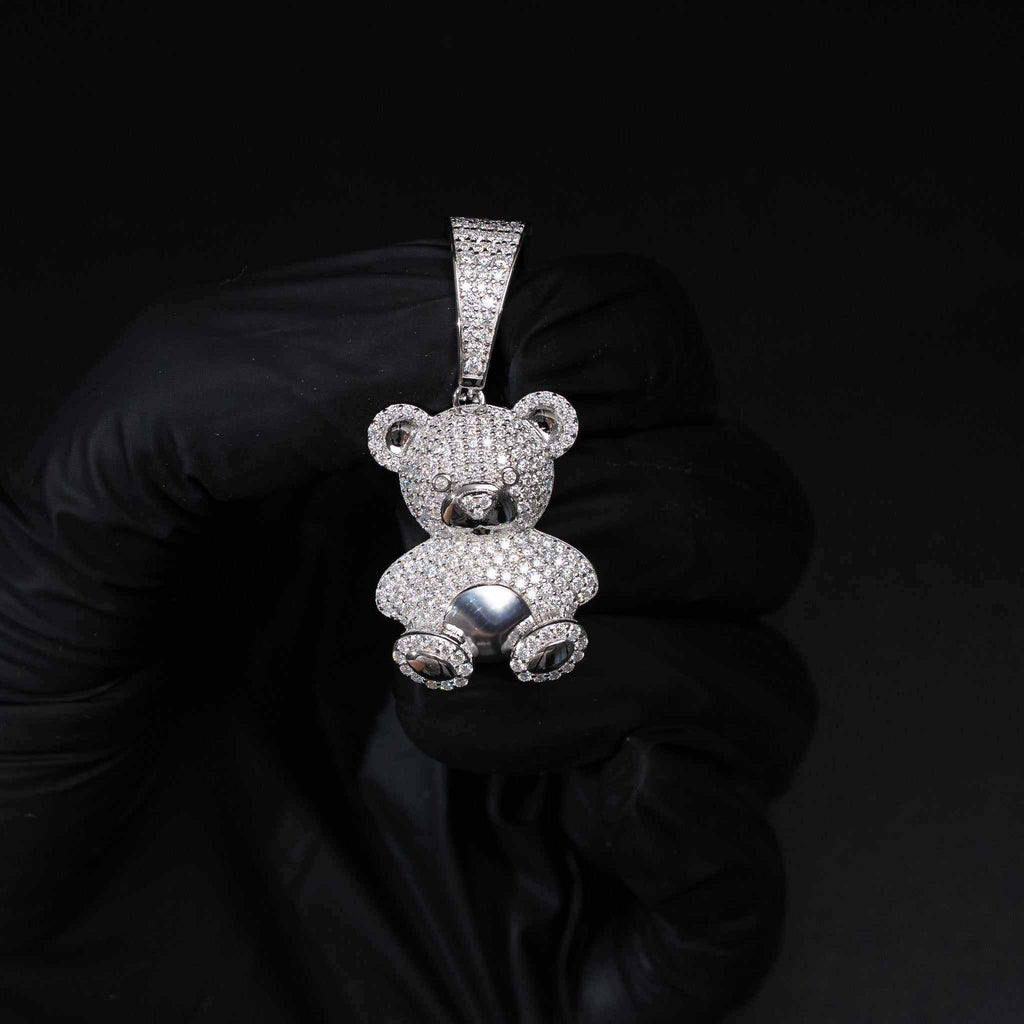 Teddy Bear Moissanite Solid 925 Sterling Silver Pendant