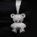 Teddy Bear Moissanite Solid 925 Sterling Silver Pendant