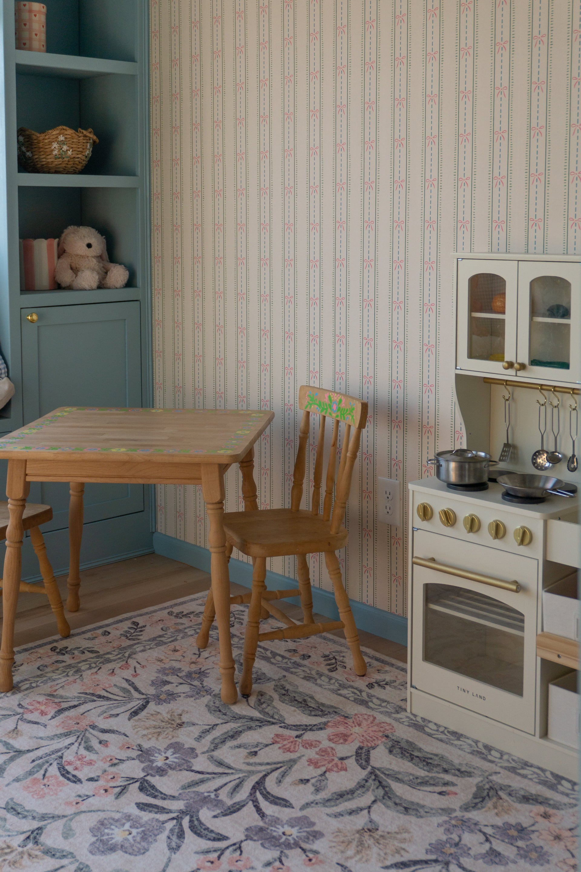 Lena Striped Wallpaper in Pastel Blue, Pink and Cream