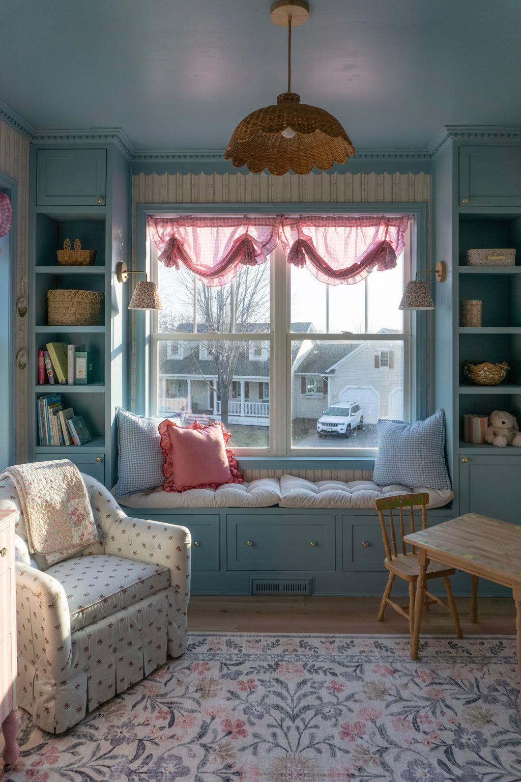 Lena Striped Wallpaper in Pastel Blue, Pink and Cream