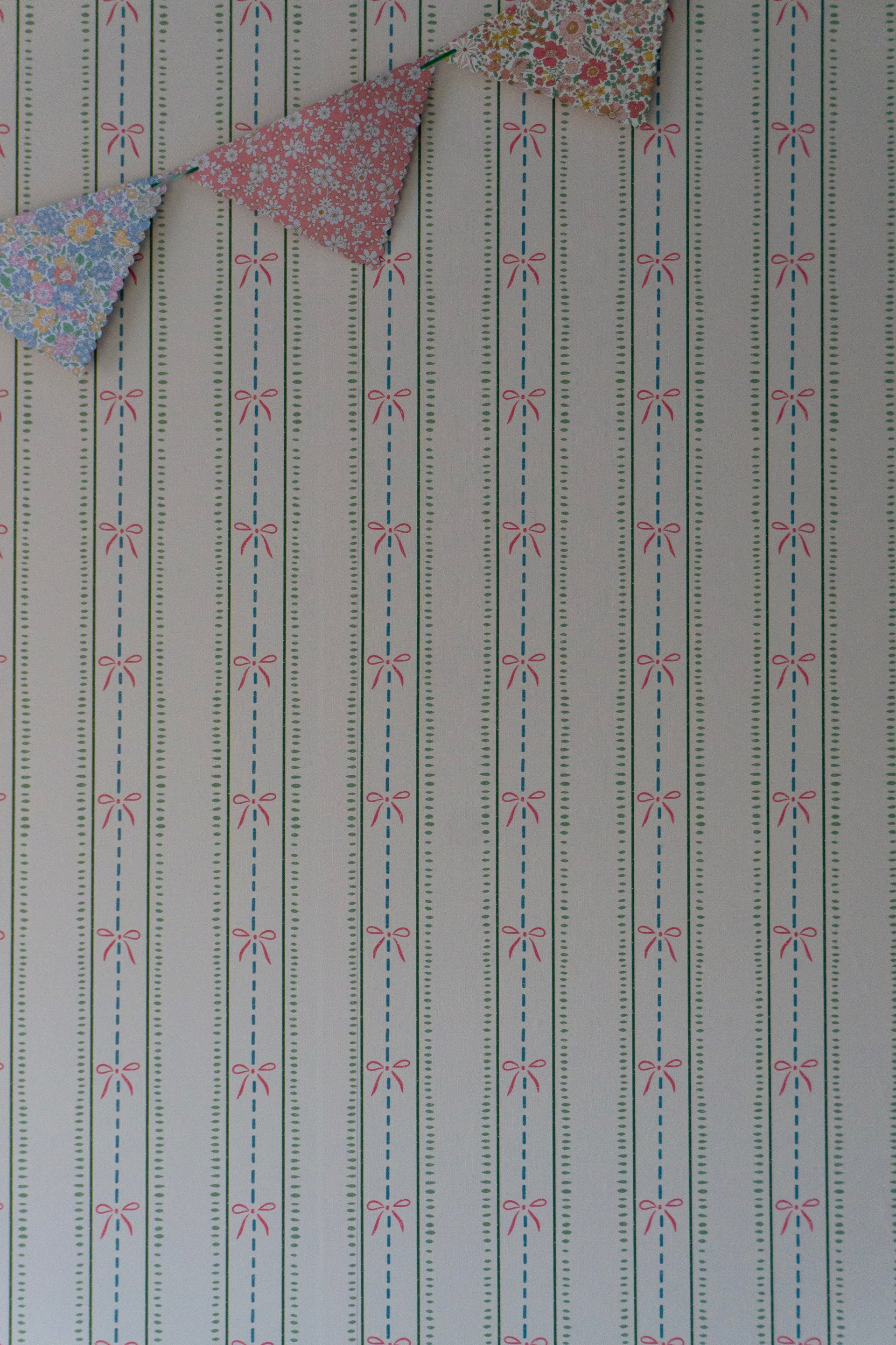 Lena Striped Wallpaper in Pastel Blue, Pink and Cream