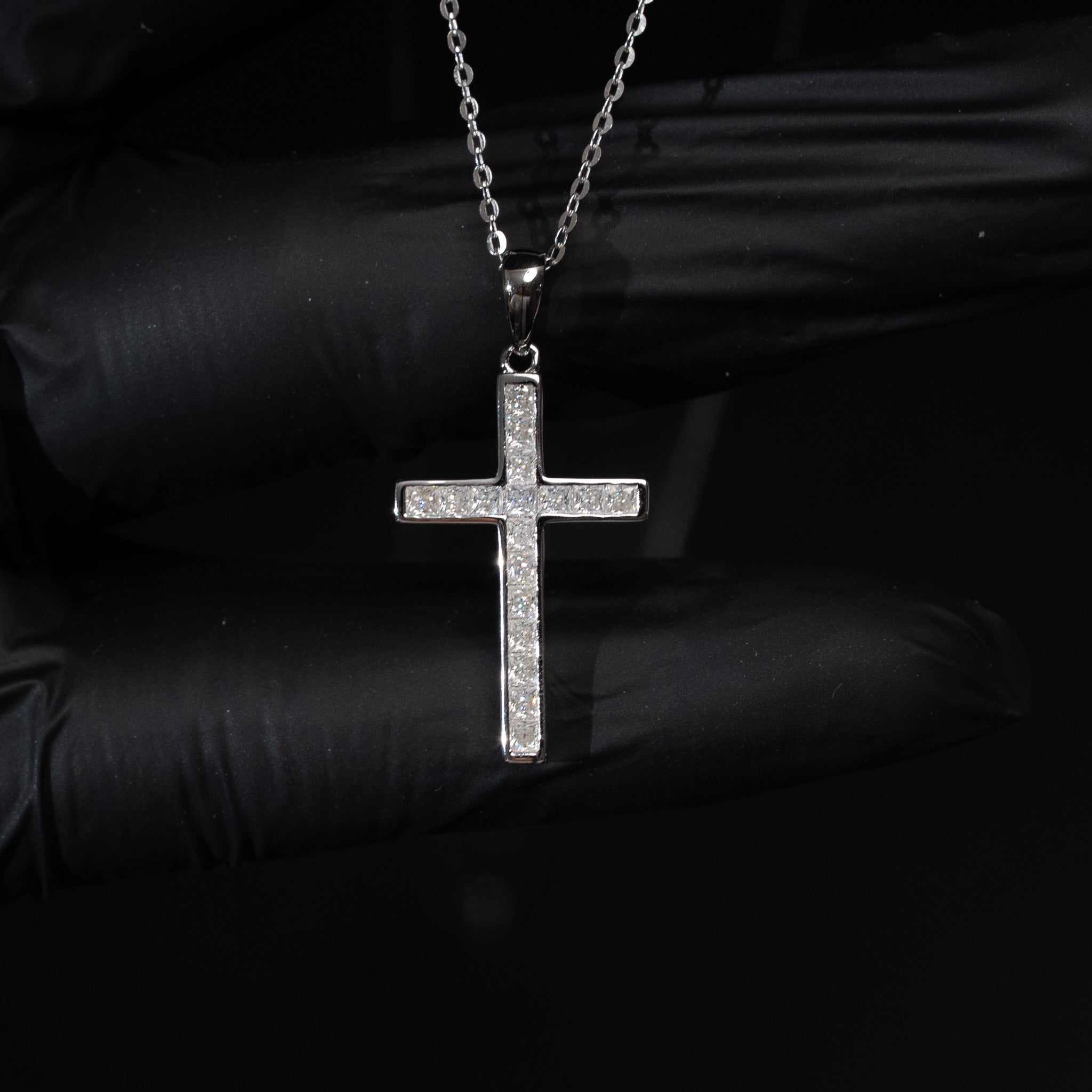 Moissanite Cross Princess Cut Necklace for Women – 925 Sterling Silver