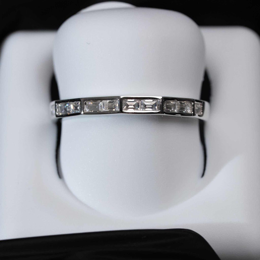 Moissanite Solid 925 Sterling Silver Half Eternity Baguette Ring Baguette Cut Women Band