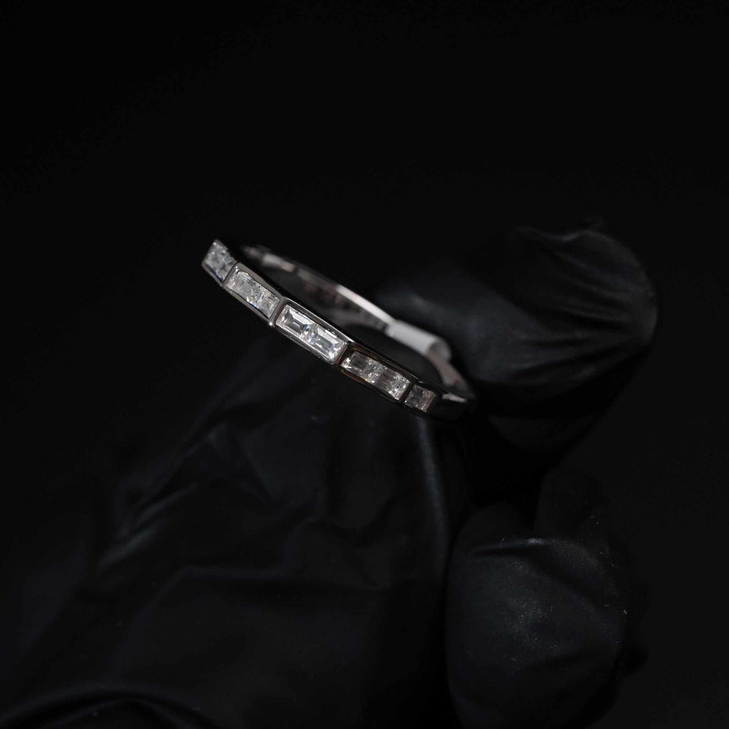 Moissanite Solid 925 Sterling Silver Half Eternity Baguette Ring Baguette Cut Women Band