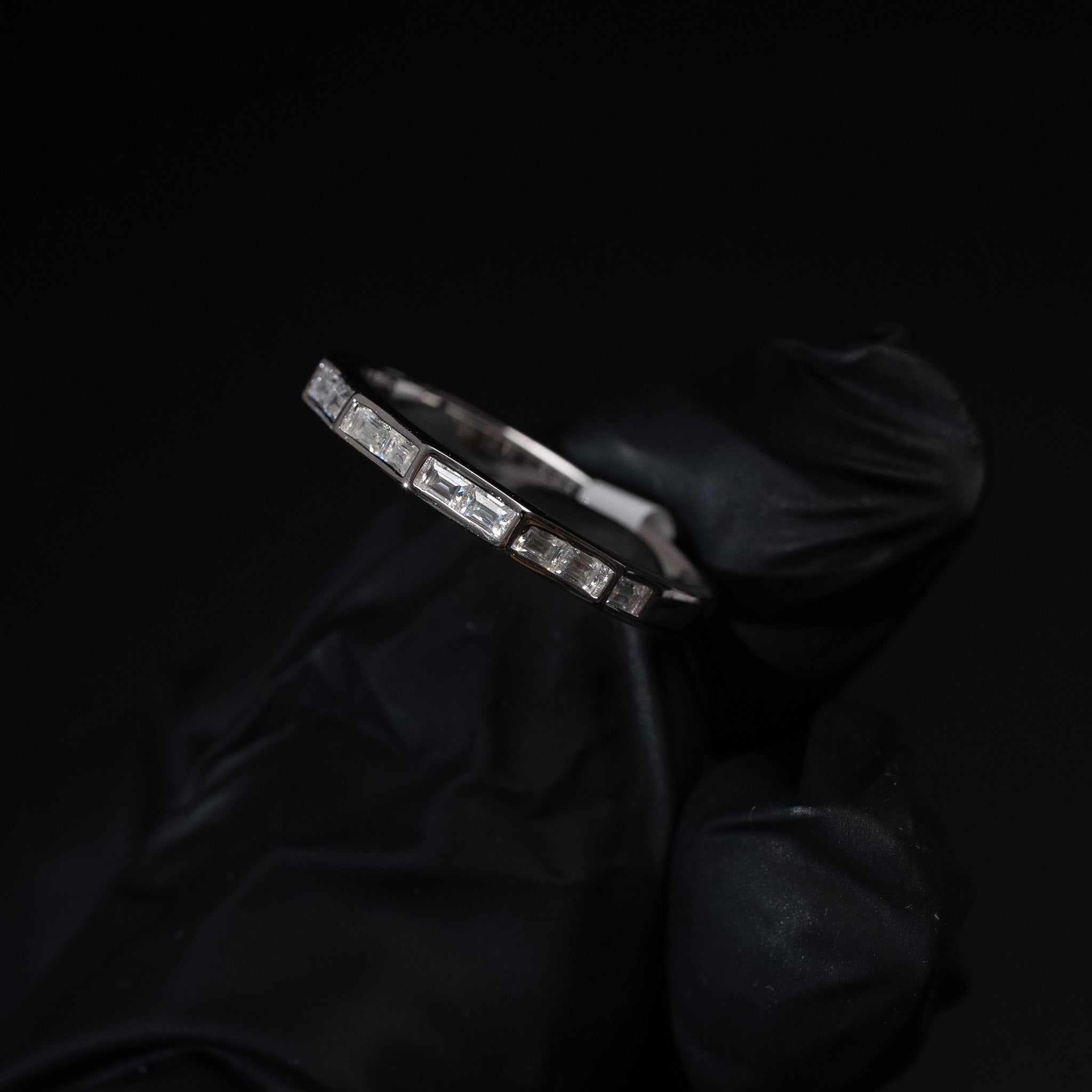 Moissanite Solid 925 Sterling Silver Half Eternity Baguette Ring Baguette Cut Women Band