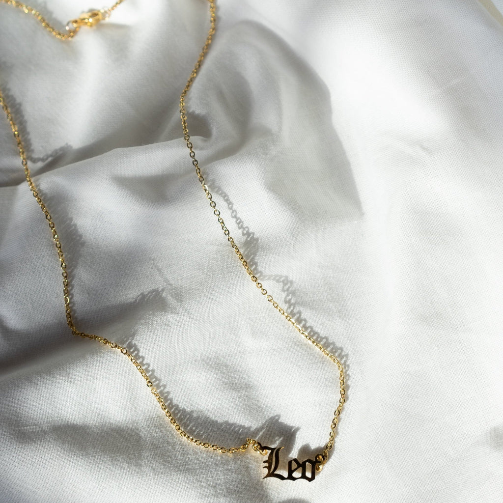 Leo Gold Zodiac Nameplate Necklace
