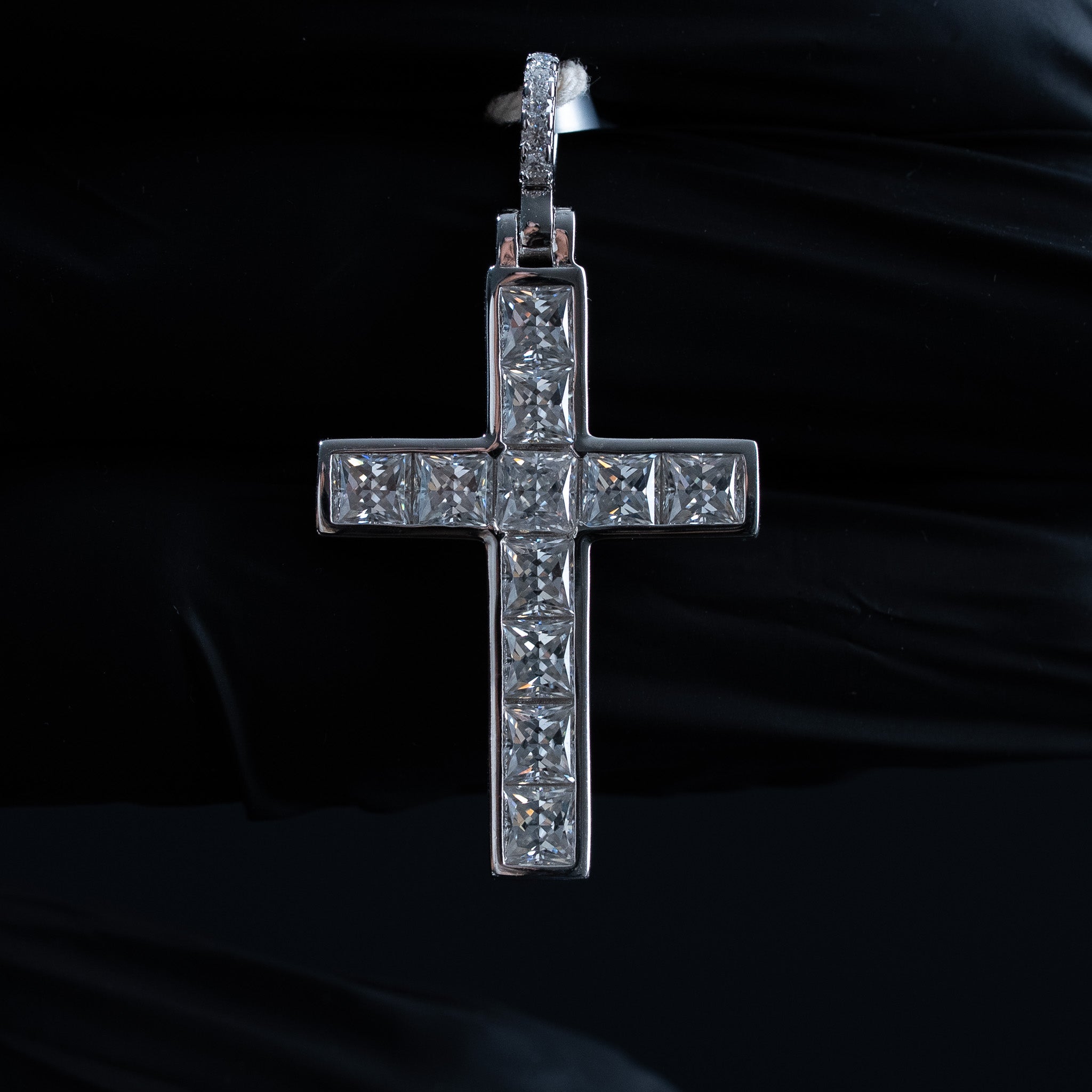 Moissanite 4.6 TCW Princess Cut Tennis Cross Pendant