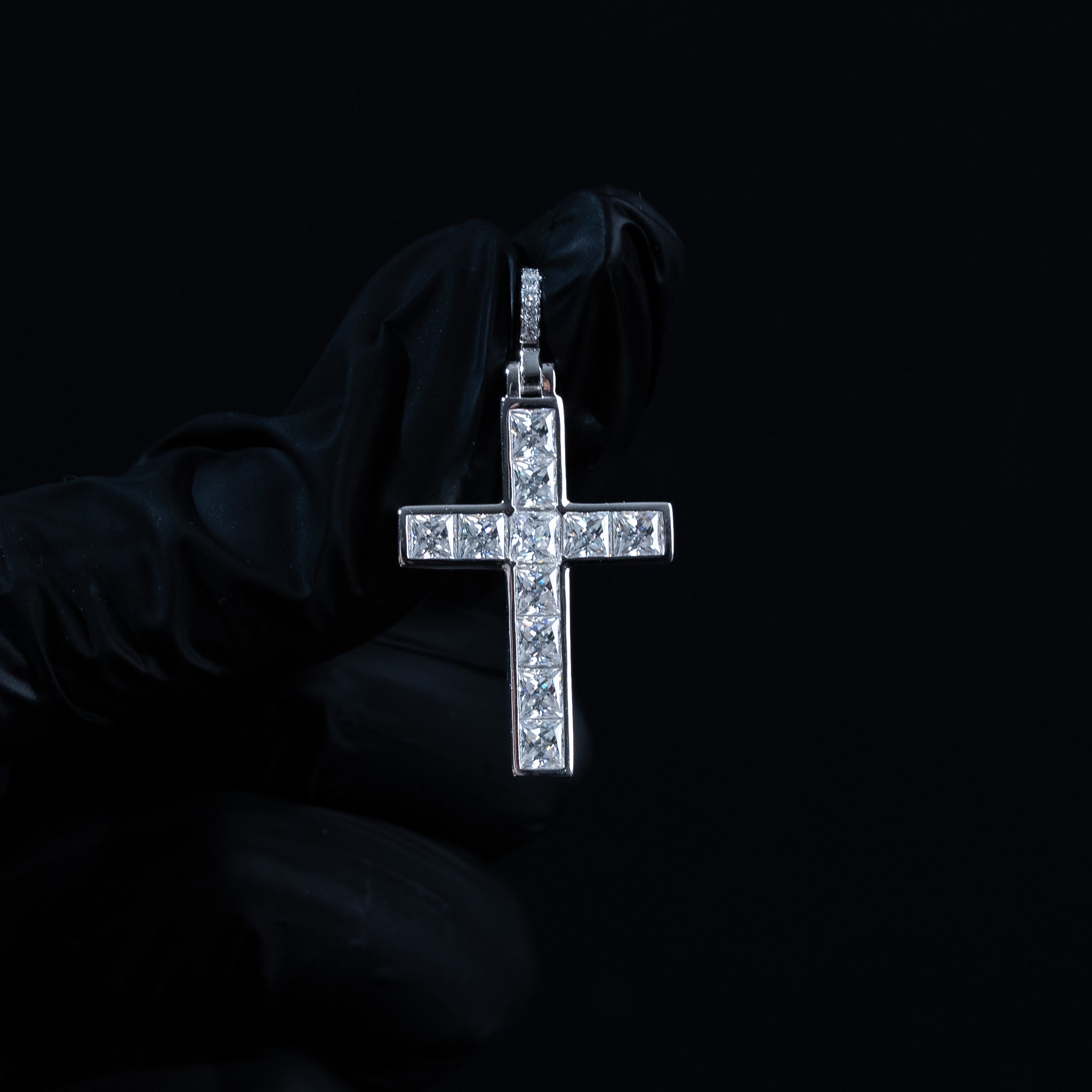 Moissanite 4.6 TCW Princess Cut Tennis Cross Pendant