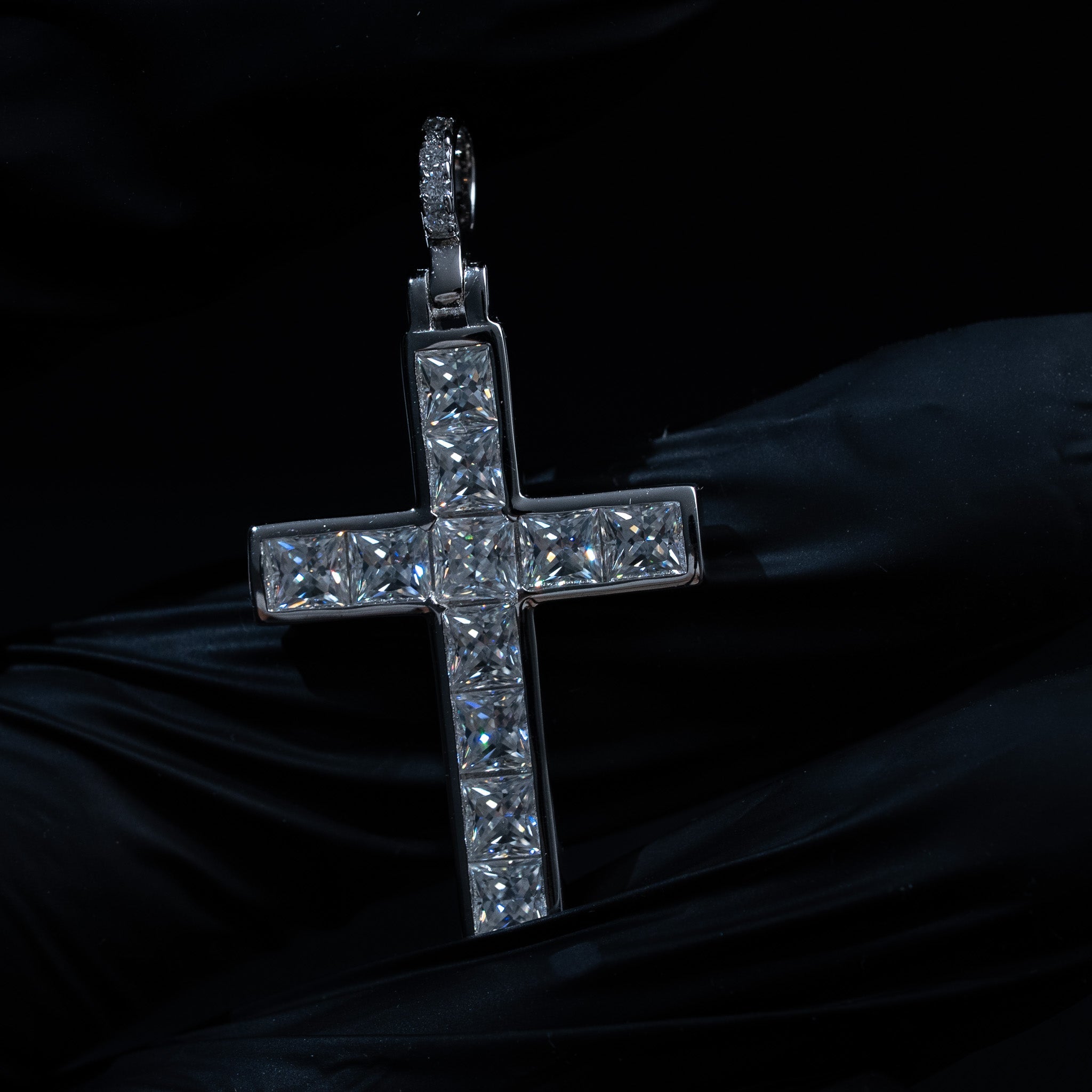 Moissanite 4.6 TCW Princess Cut Tennis Cross Pendant