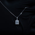 Moissanite 1.2 TCW Emerald Cut Halo Womens Necklace