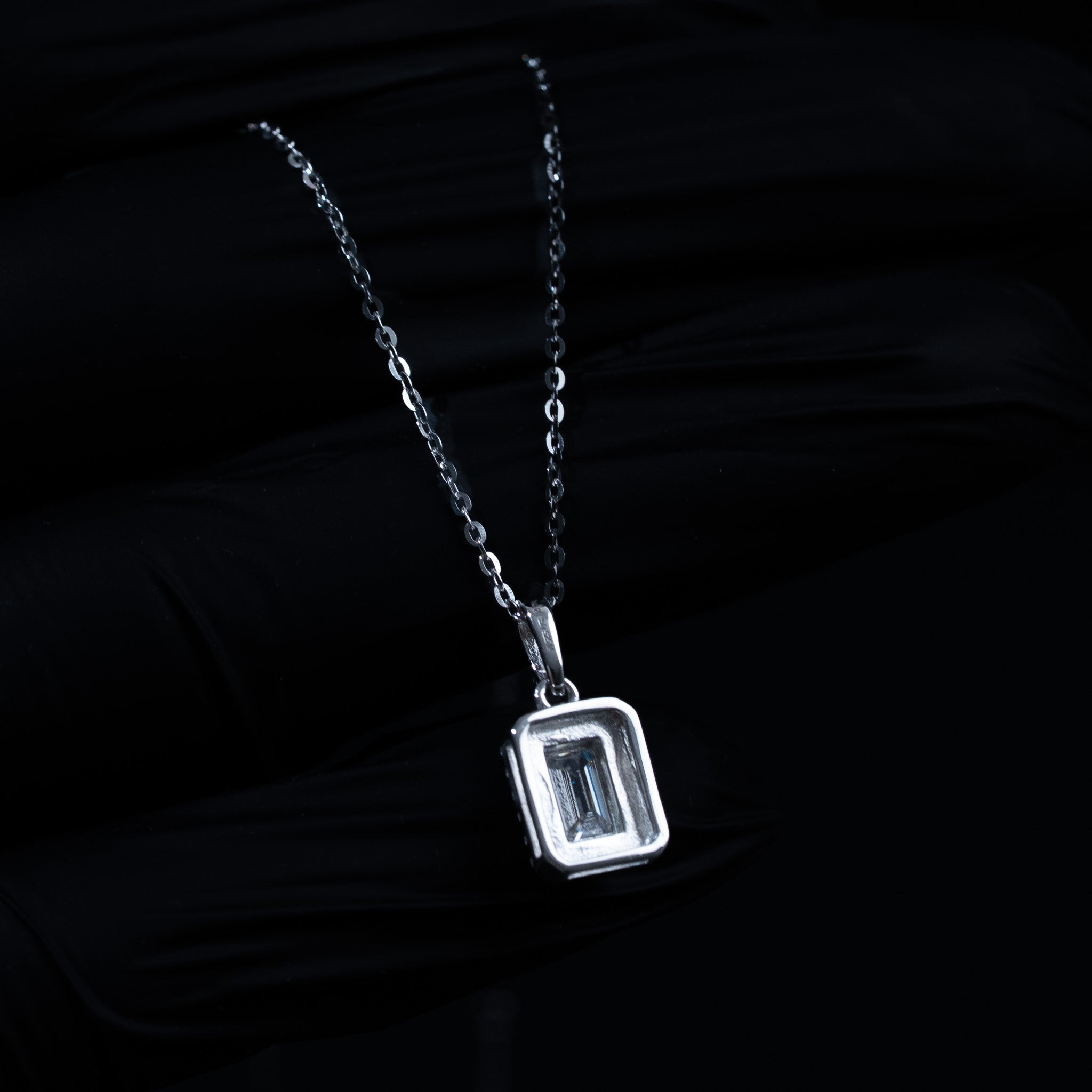 Moissanite 1.2 TCW Emerald Cut Halo Womens Necklace