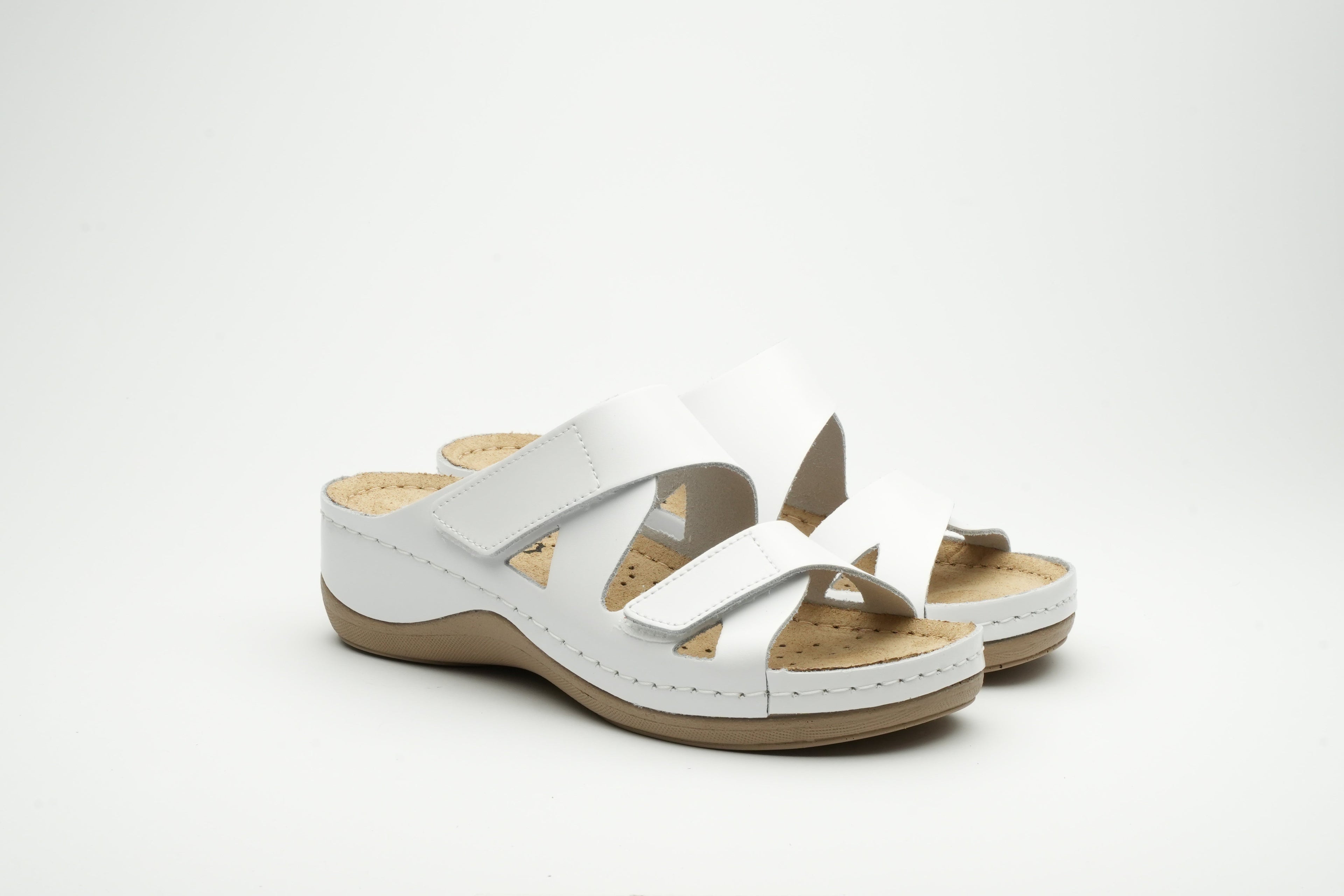 Women's Leather Orthopedic Comfort Slide Sandals with Velcro Straps - Image 4