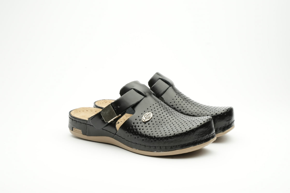 Women’s Leather Orthopedic Clogs with Adjustable Buckle Strap