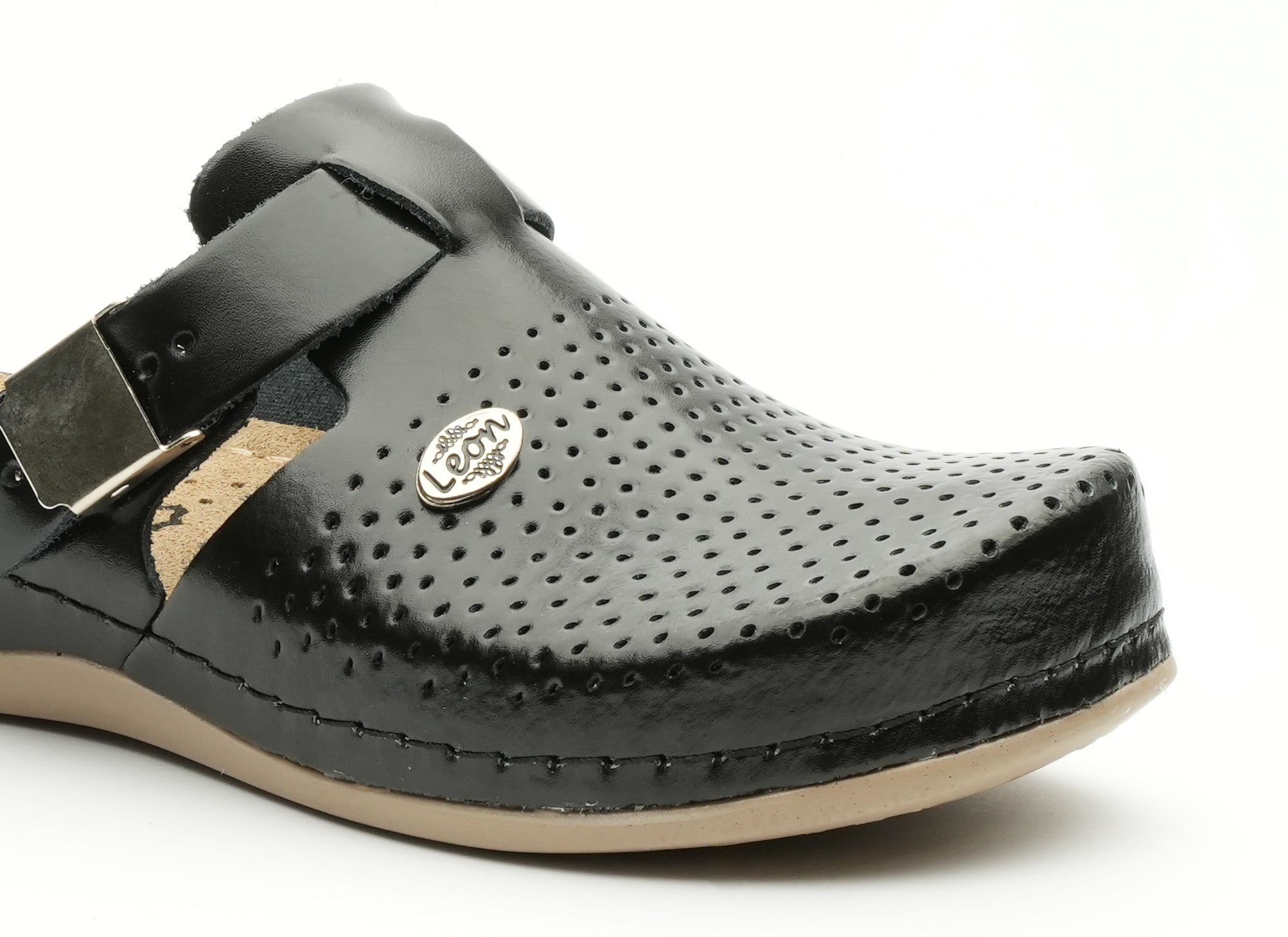 Women’s Leather Orthopedic Clogs with Adjustable Buckle Strap