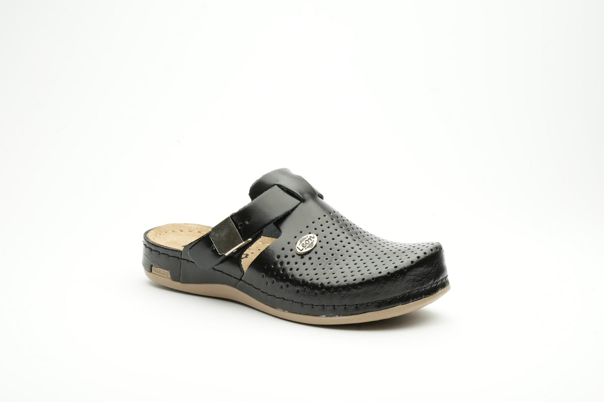 Women’s Leather Orthopedic Clogs with Adjustable Buckle Strap
